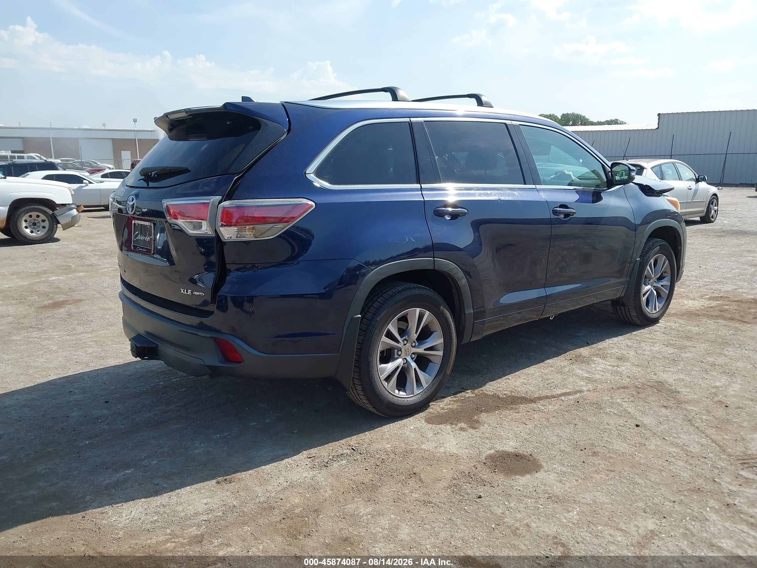 2015 Toyota Highlander Xle V6 Blue vin: 5TDJKRFHXFS129756