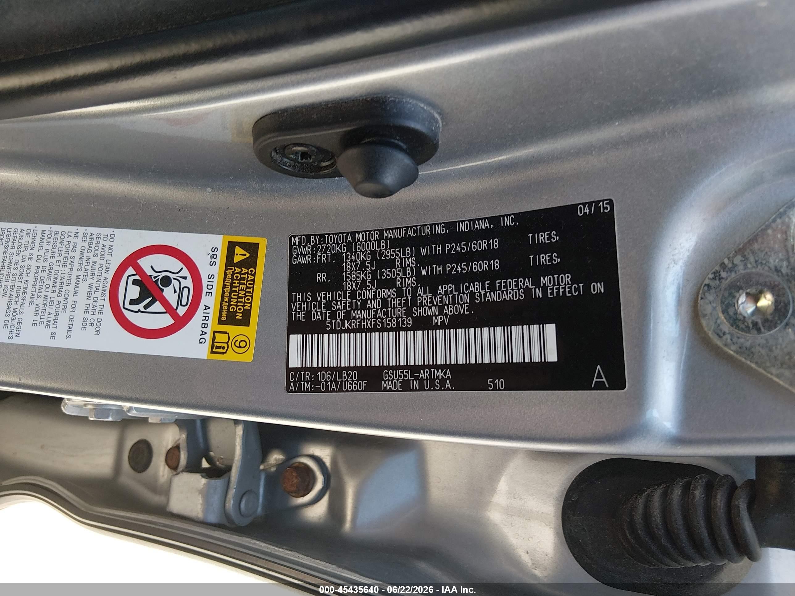 2015 Toyota Highlander Xle V6 Silver vin: 5TDJKRFHXFS158139