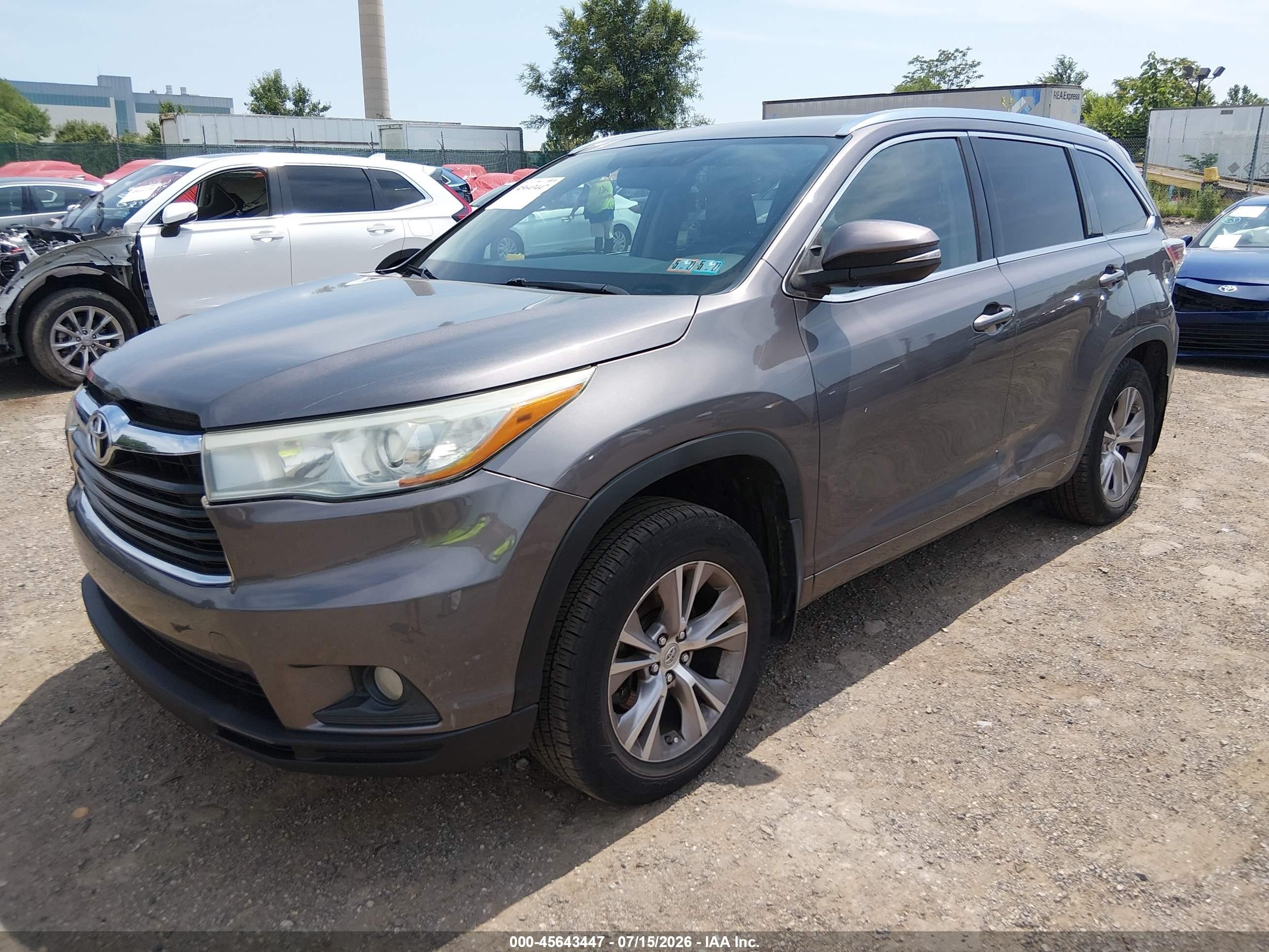 2015 Toyota Highlander Xle V6 Серый vin: 5TDJKRFHXFS190167