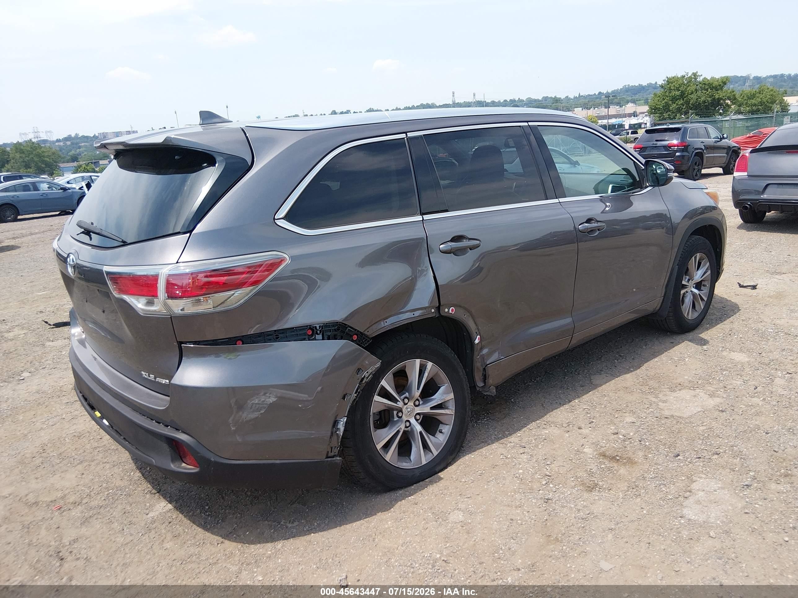 2015 Toyota Highlander Xle V6 Серый vin: 5TDJKRFHXFS190167