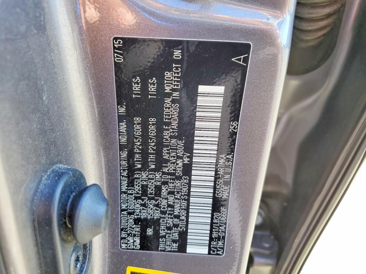 2015 Toyota Highlander Xle Серый vin: 5TDJKRFHXFS190783