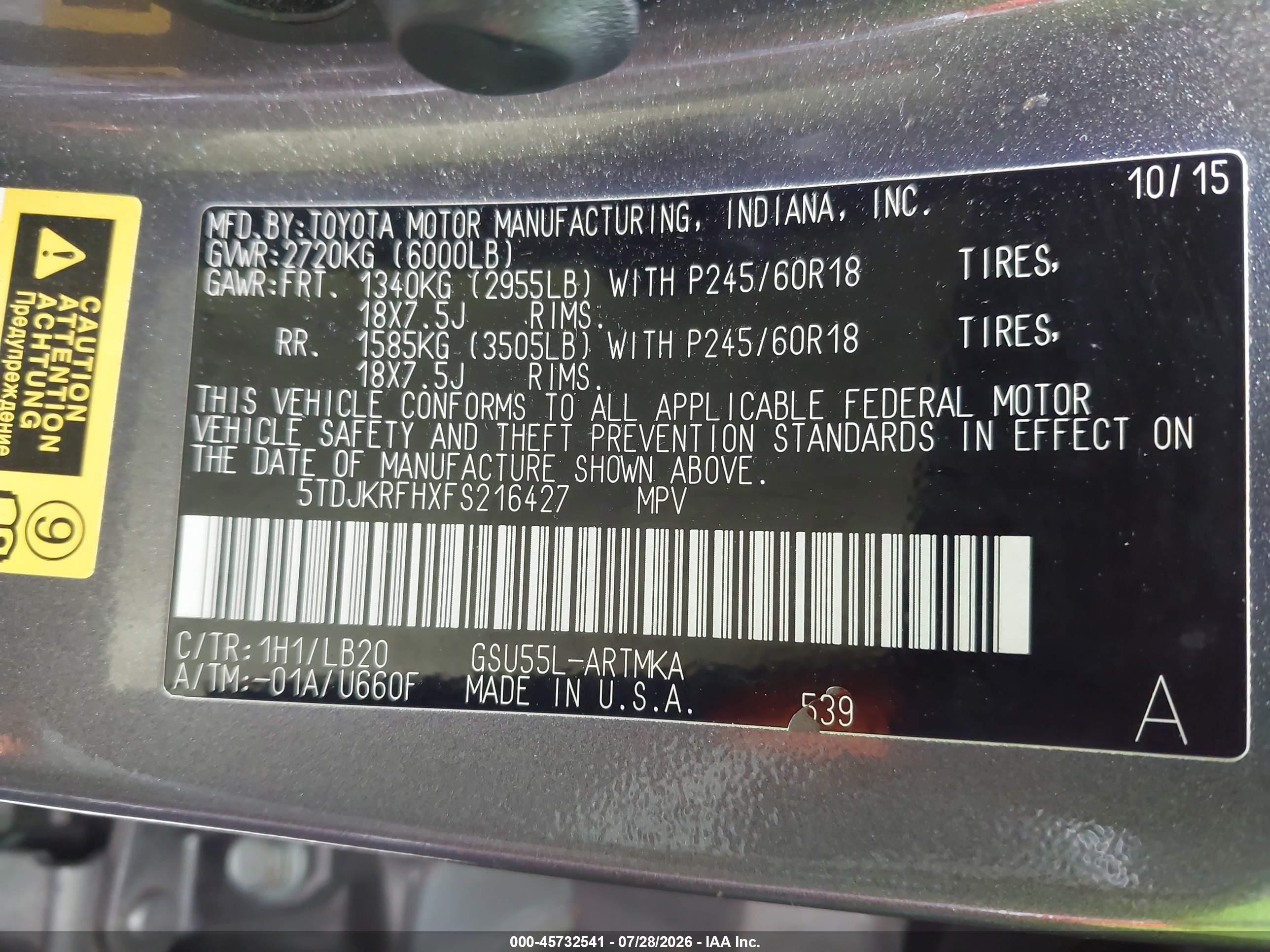 2015 Toyota Highlander Xle V6 Gray vin: 5TDJKRFHXFS216427