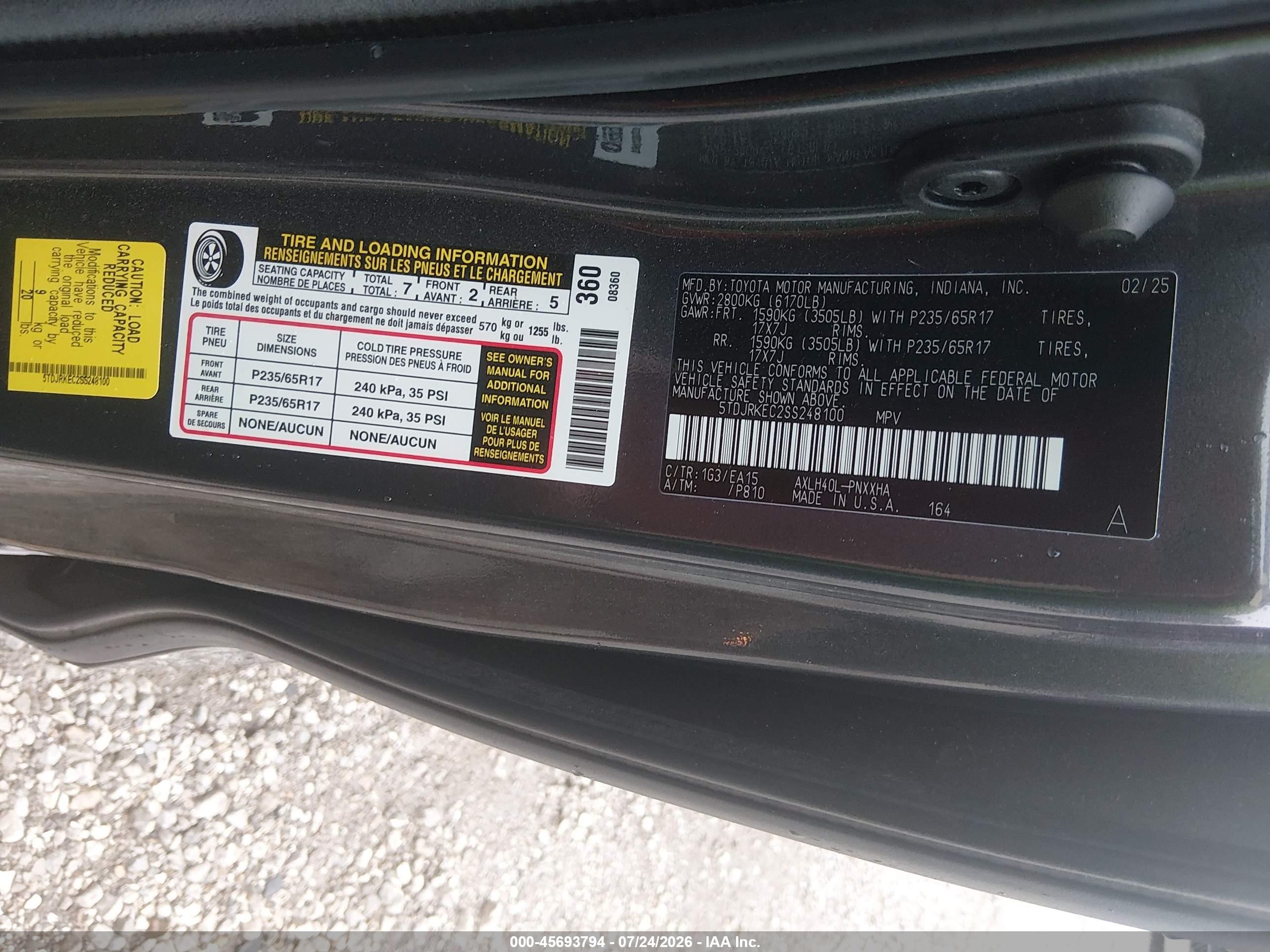 2025 Toyota Sienna Xle Black vin: 5TDJRKEC2SS248100