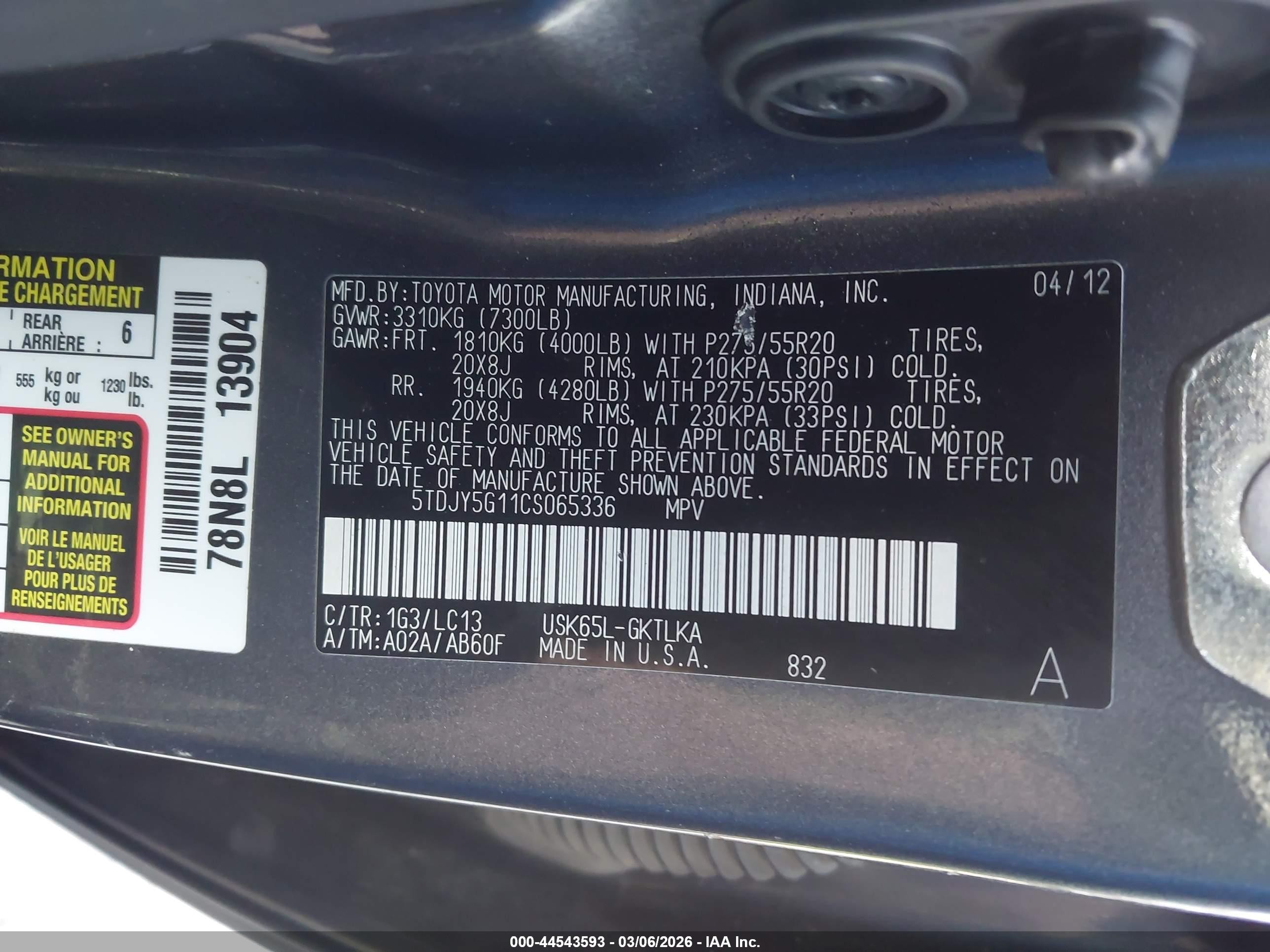 2012 Toyota Sequoia Limited 5.7l V8 Gray vin: 5TDJY5G11CS065336