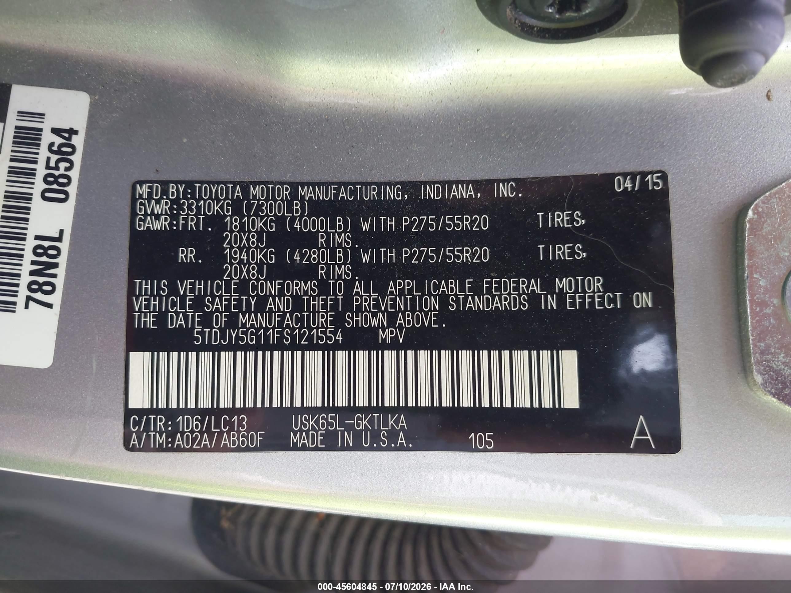 2015 Toyota Sequoia Limited 5.7l V8 Silver vin: 5TDJY5G11FS121554