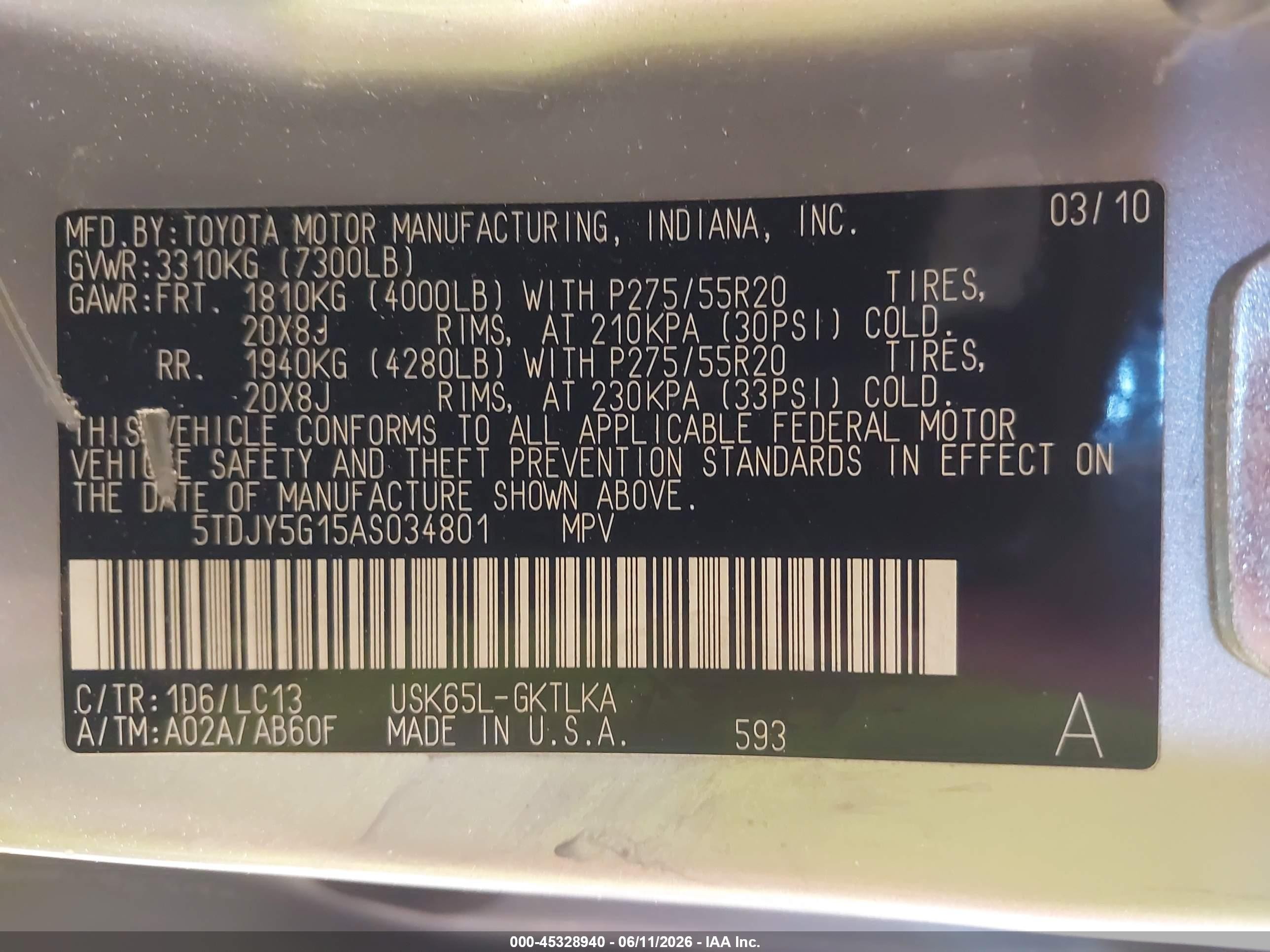 2010 Toyota Sequoia Limited 5.7l V8 Silver vin: 5TDJY5G15AS034801