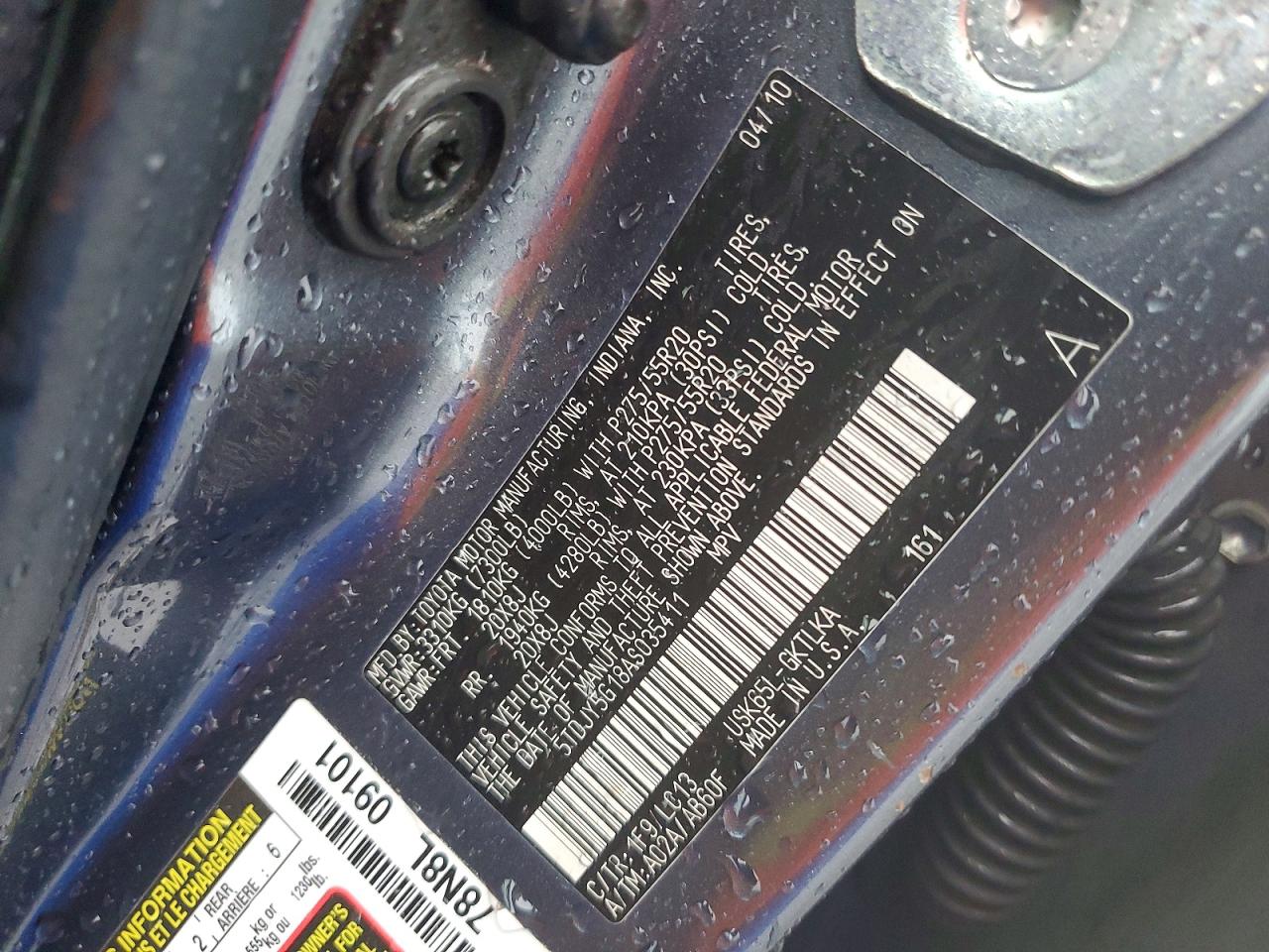 2010 Toyota Sequoia Limited Charcoal vin: 5TDJY5G18AS035411