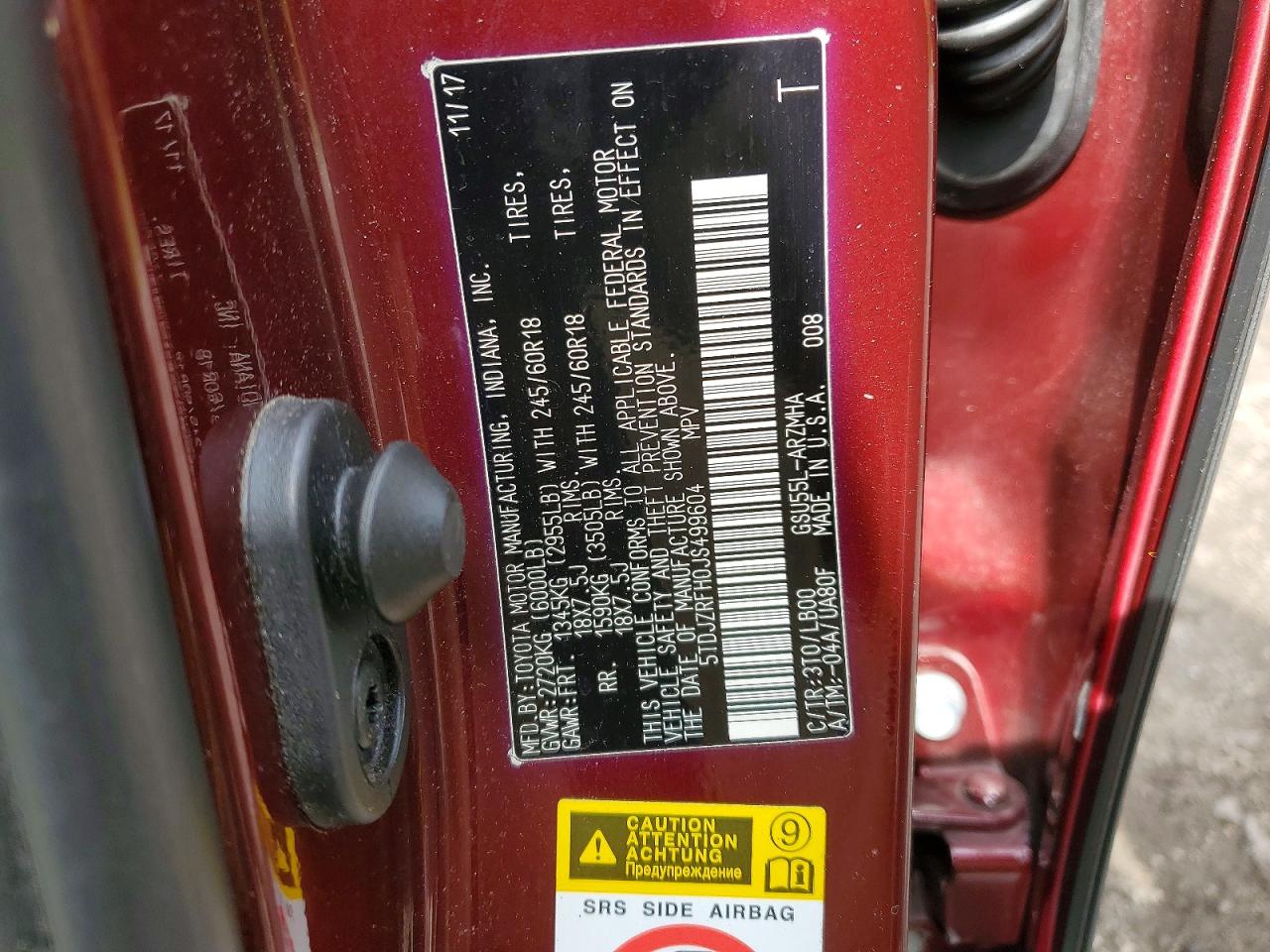 2018 Toyota Highlander Xle Maroon vin: 5TDJZRFH0JS499604