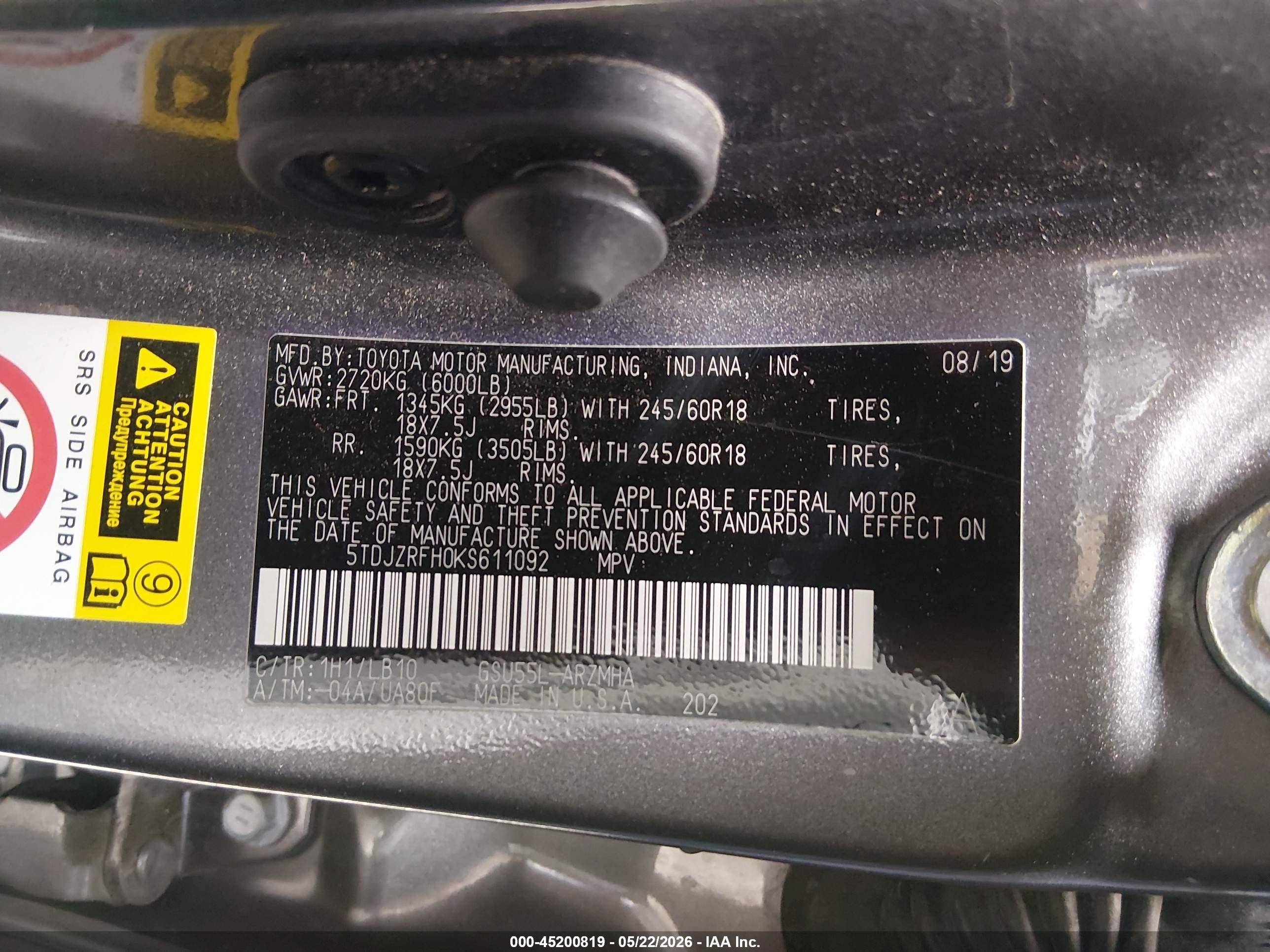 2019 Toyota Highlander Xle Gray vin: 5TDJZRFH0KS611092