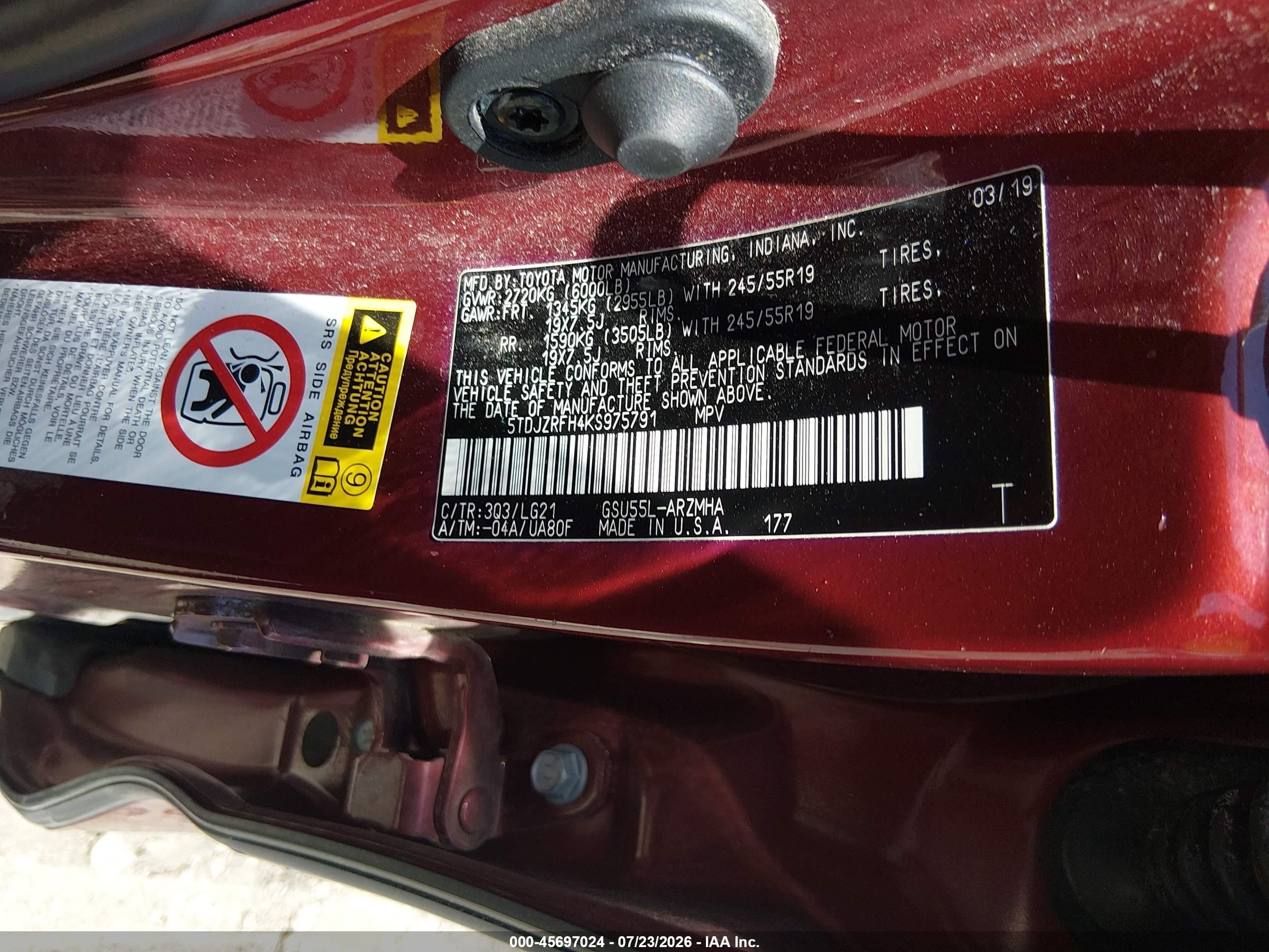 2019 Toyota Highlander Se Red vin: 5TDJZRFH4KS975791