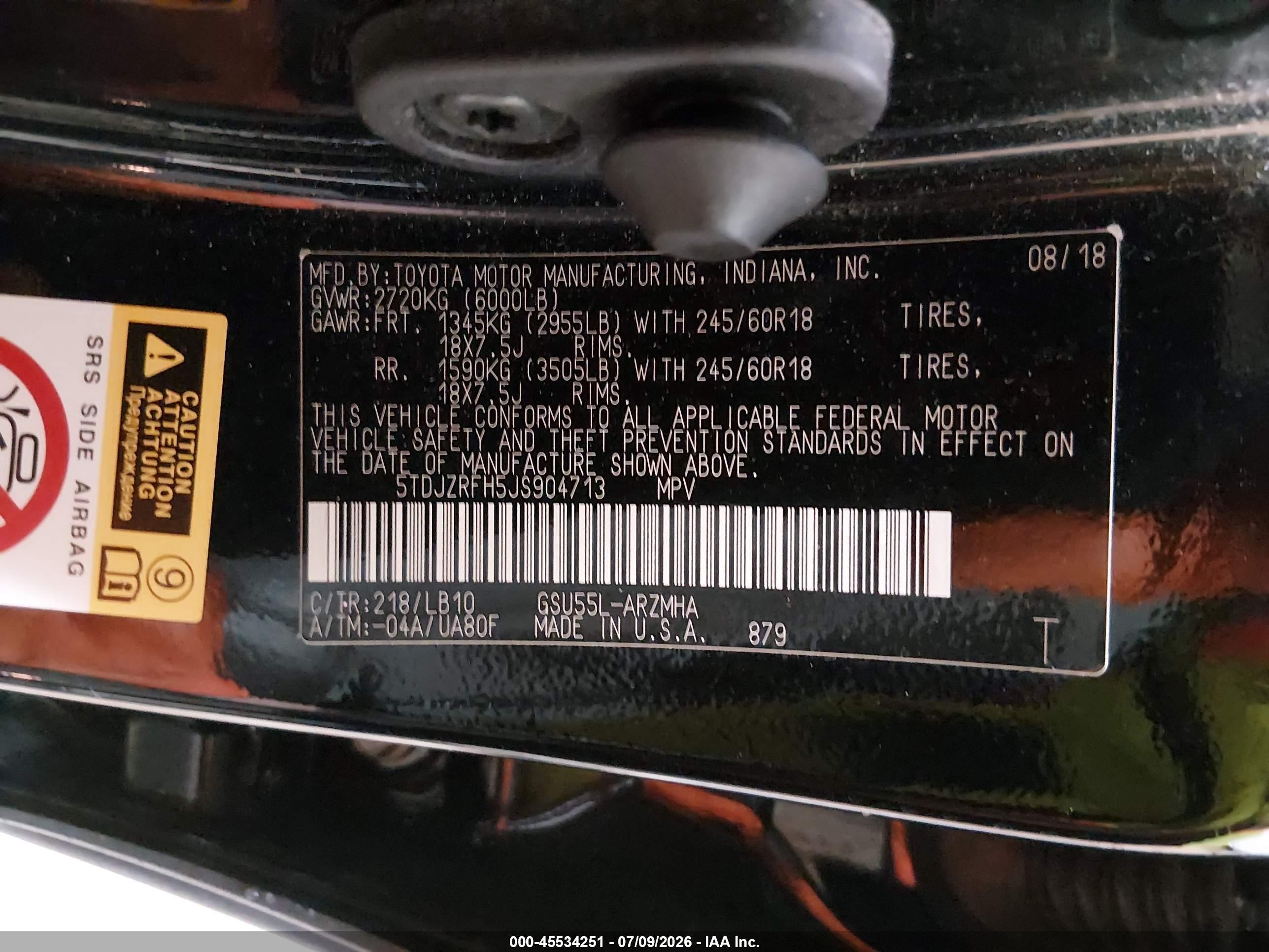 2018 Toyota Highlander Xle Black vin: 5TDJZRFH5JS904713