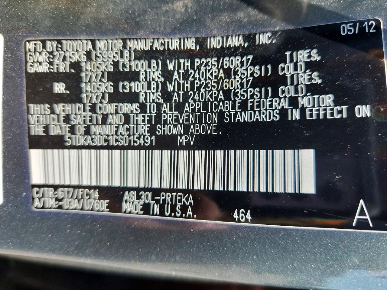 2012 Toyota Sienna Le 8-passenger Gray vin: 5TDKA3DC1CS015491