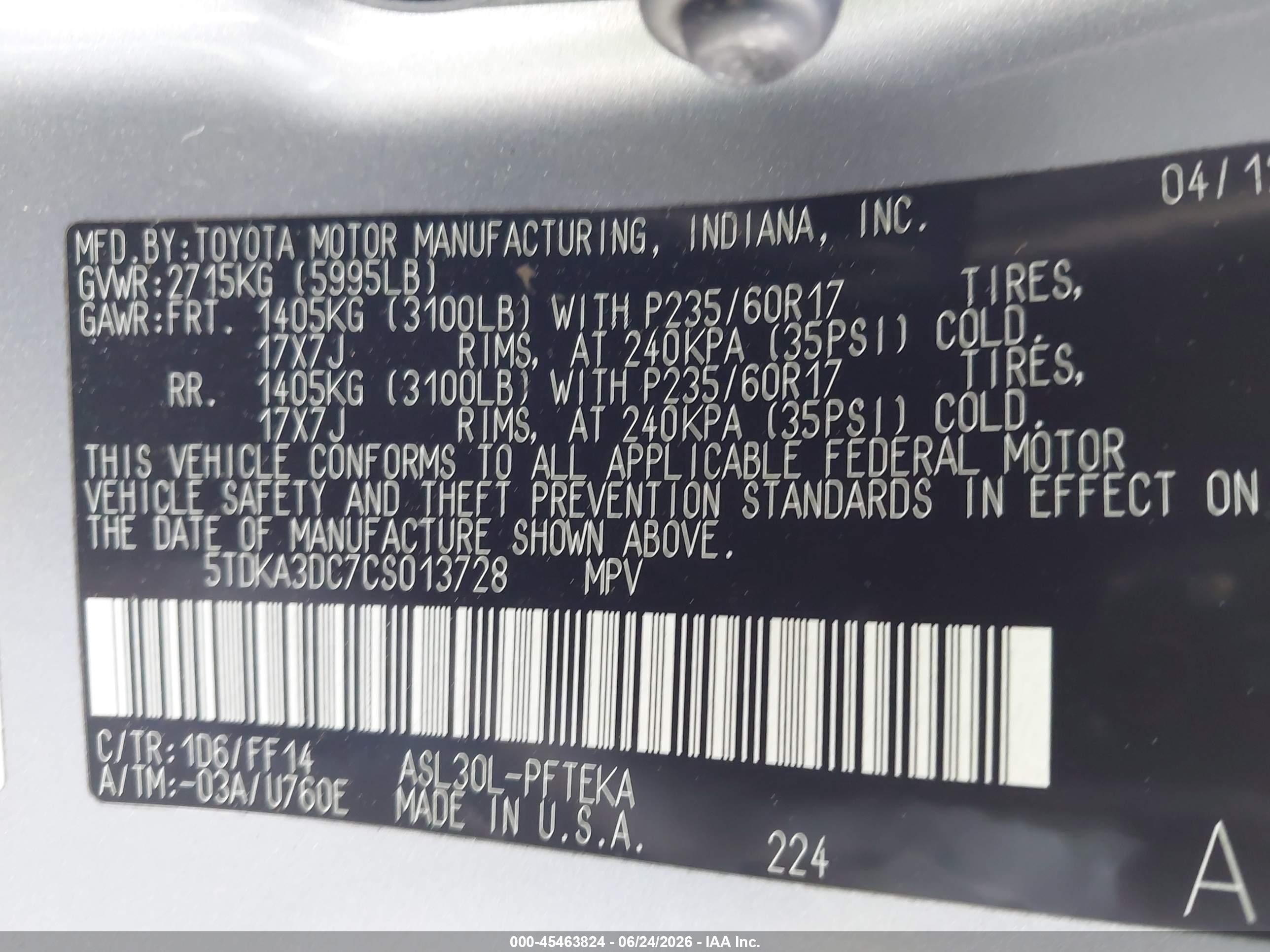 2012 Toyota Sienna Base 7 Passenger Silver vin: 5TDKA3DC7CS013728