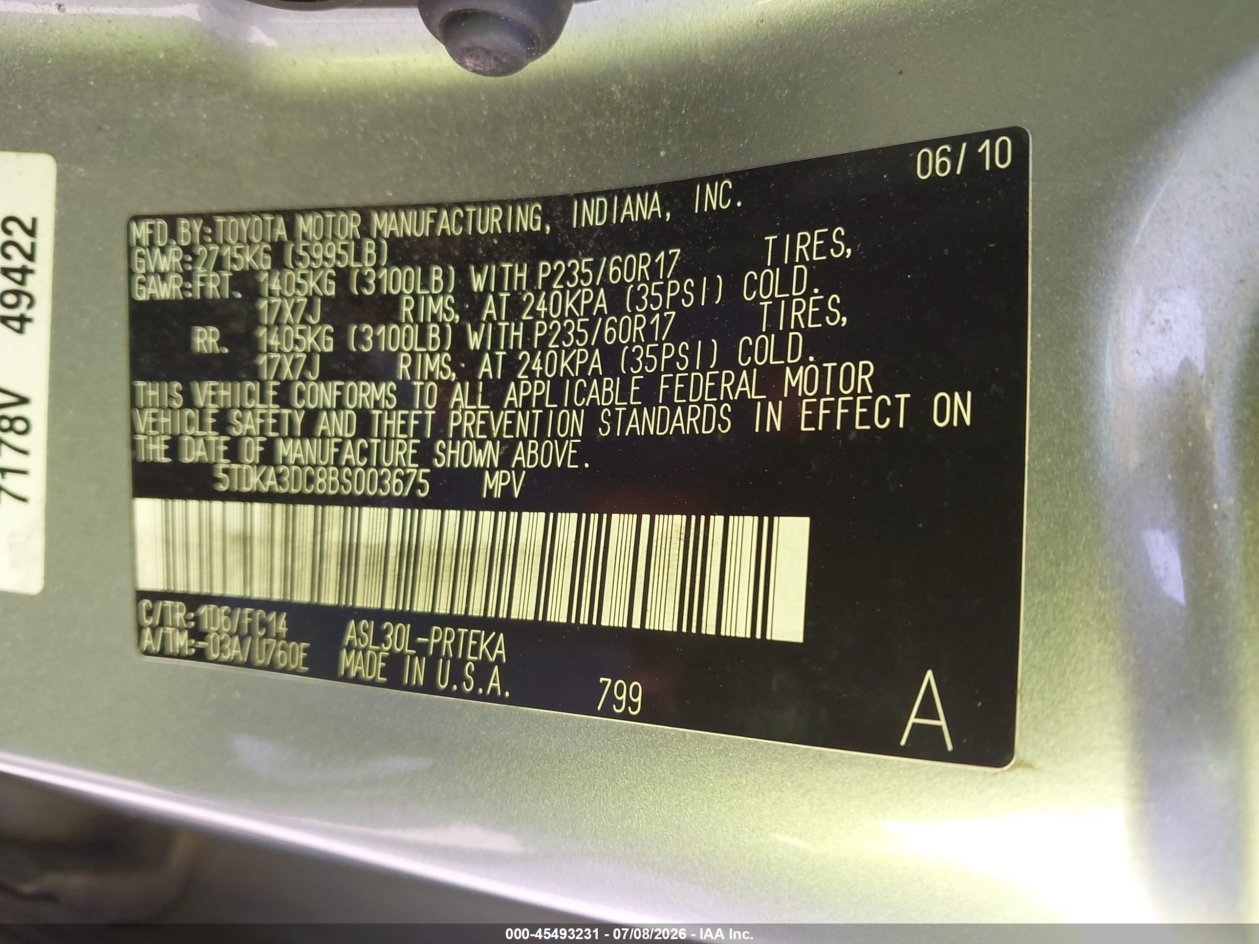 2011 Toyota Sienna Le Silver vin: 5TDKA3DC8BS003675
