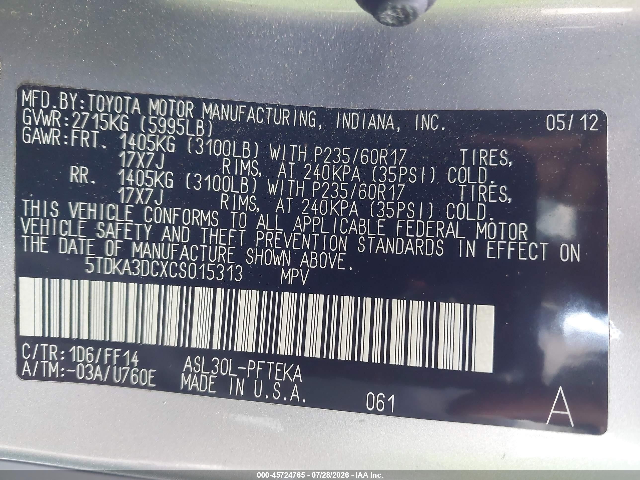 2012 Toyota Sienna Base 7 Passenger Silver vin: 5TDKA3DCXCS015313