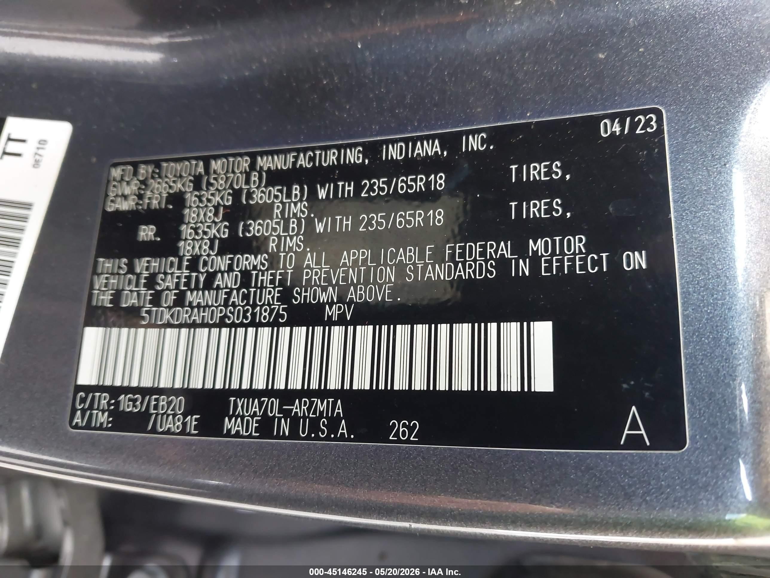 2023 Toyota Highlander Xle Gray vin: 5TDKDRAH0PS031875