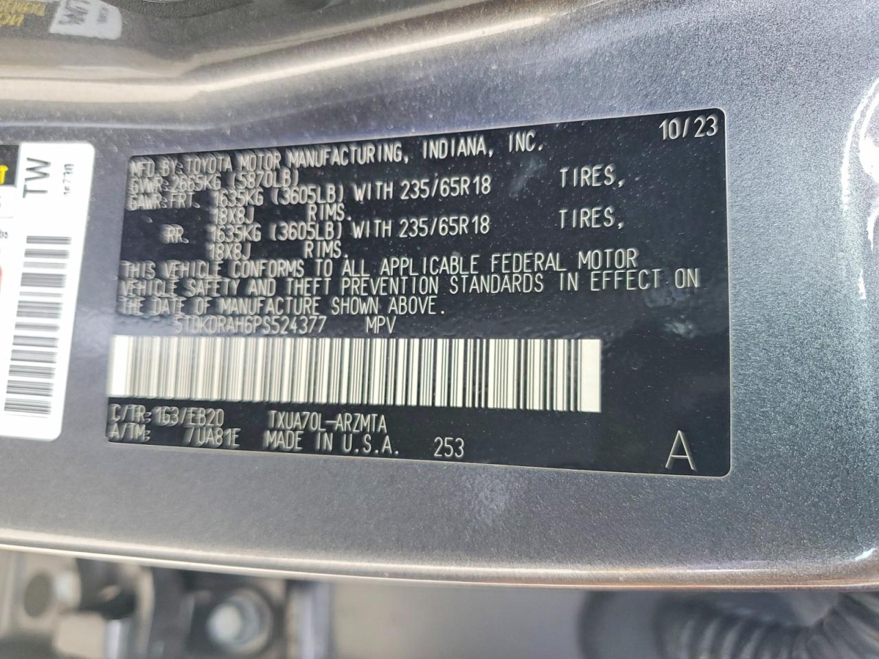2023 Toyota Highlander Xle Gray vin: 5TDKDRAH6PS524377