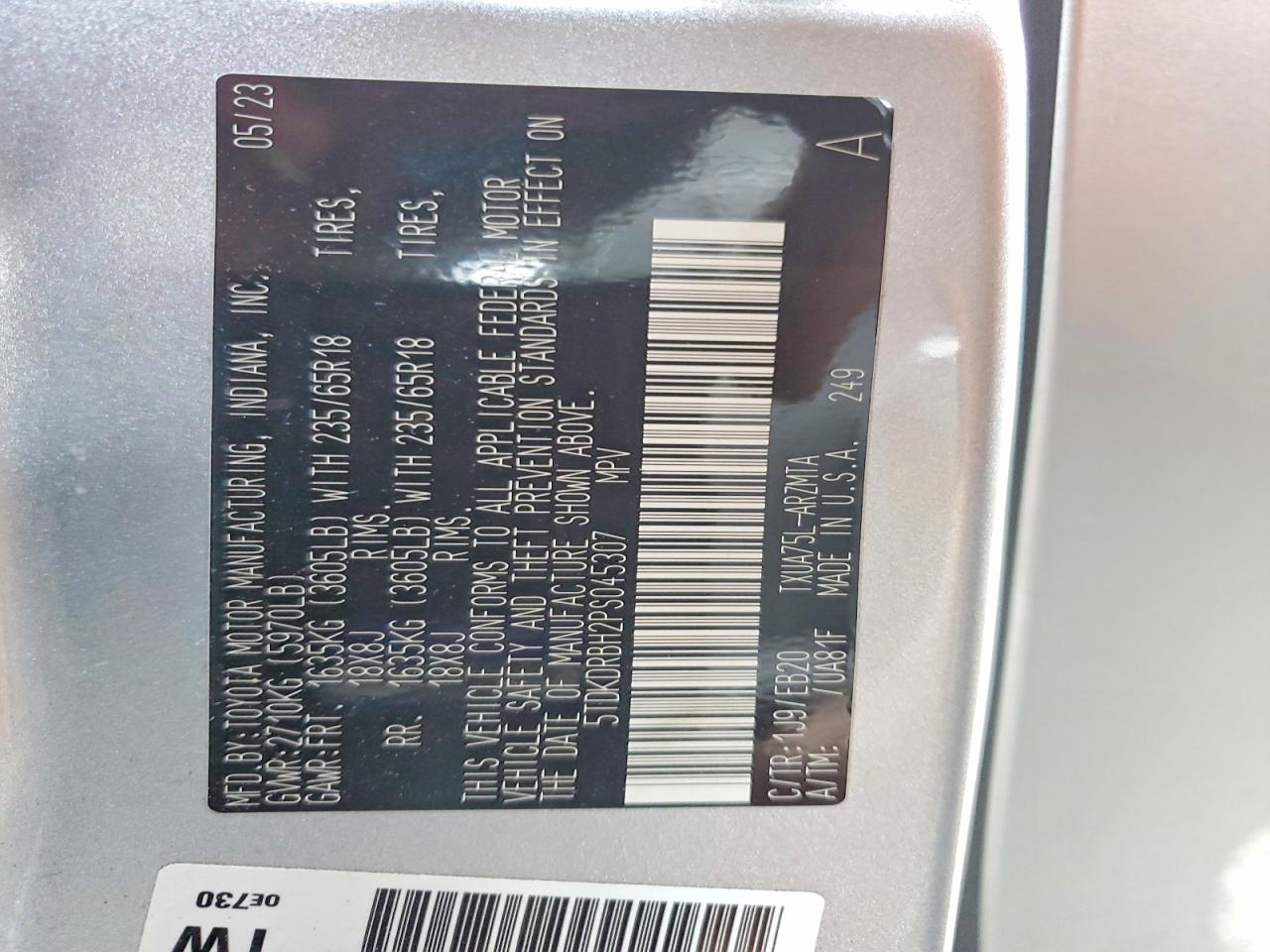 2023 Toyota Highlander Xle Silver vin: 5TDKDRBH2PS045307