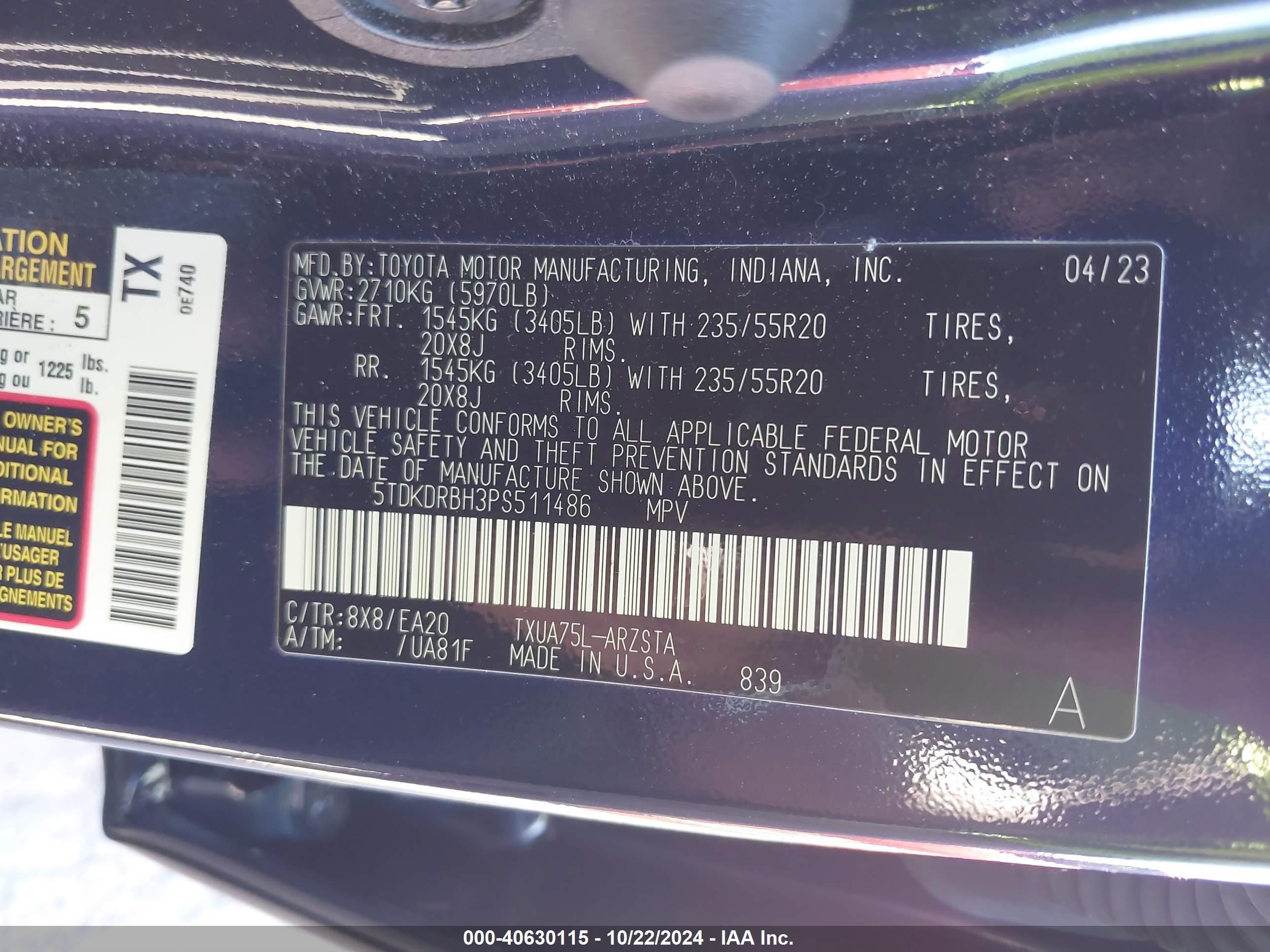 5TDKDRBH3PS511486 — 2023 TOYOTA HIGHLANDER | AutoHelperBot