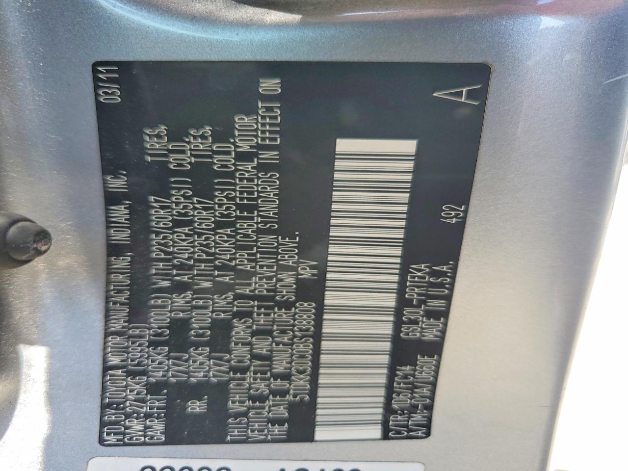 2011 Toyota Sienna Le Silver vin: 5TDKK3DC0BS138808