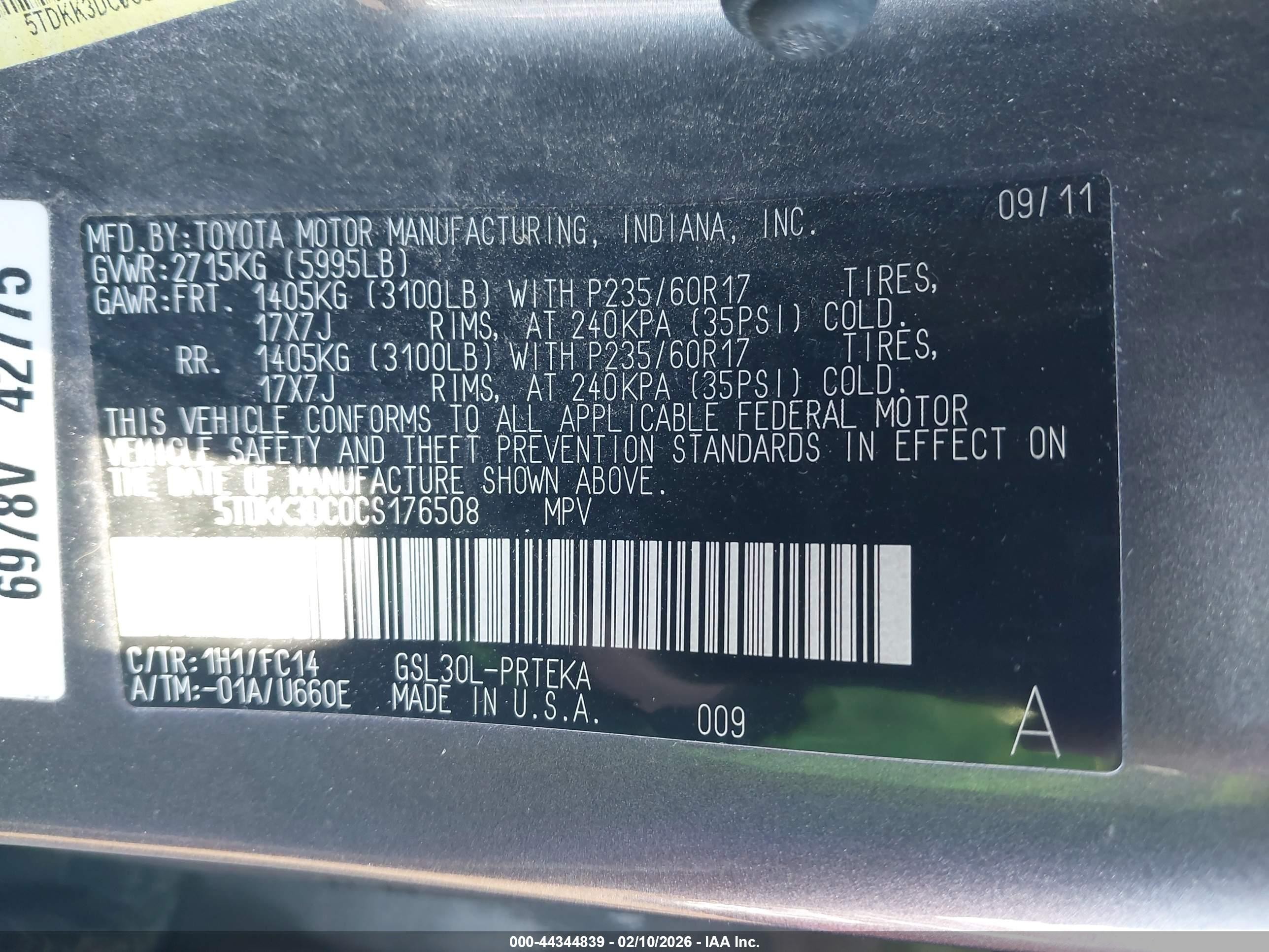 2012 Toyota Sienna Le V6 8 Passenger Gray vin: 5TDKK3DC0CS176508
