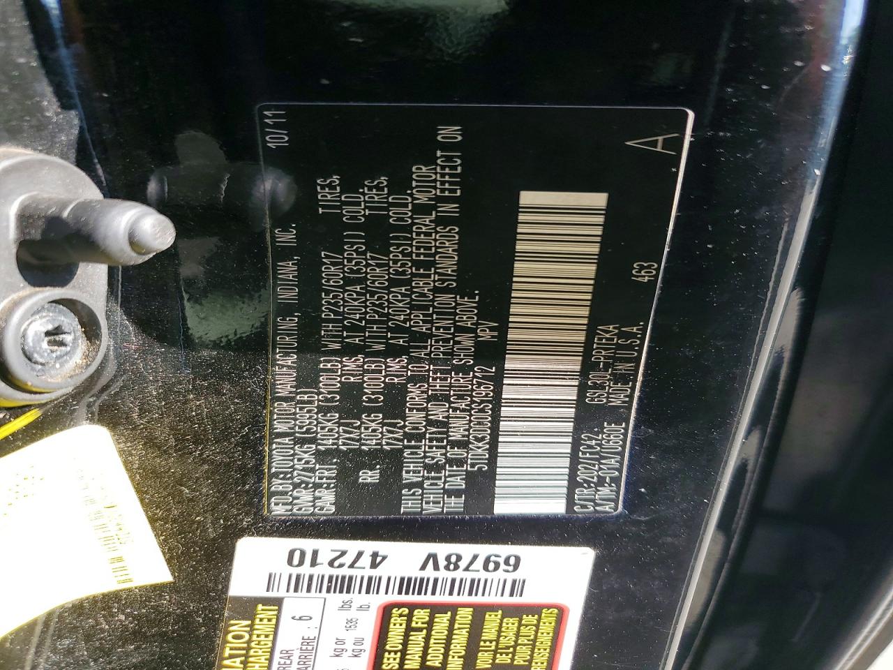 2012 Toyota Sienna Le Черный vin: 5TDKK3DC0CS196712