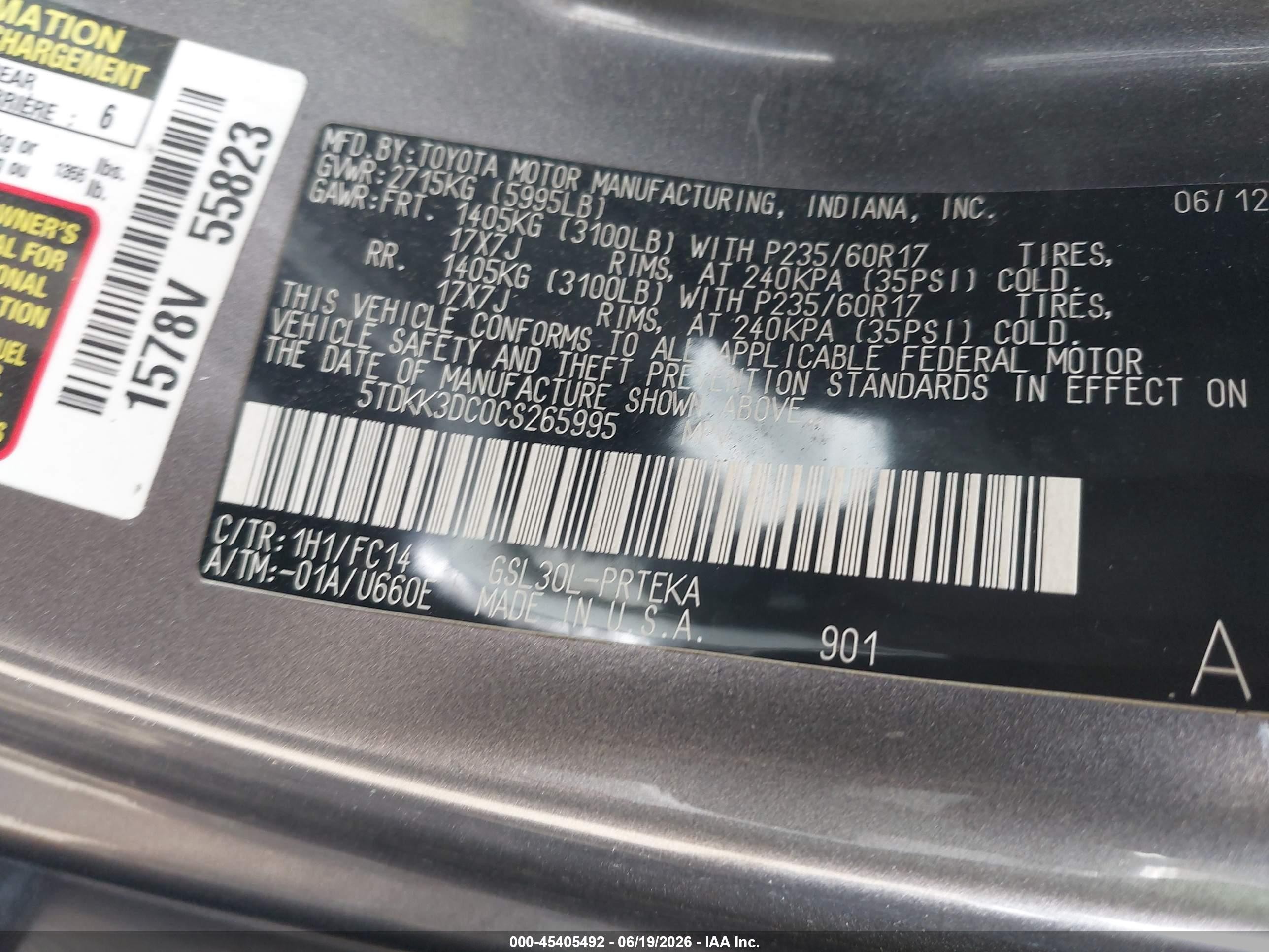 2012 Toyota Sienna Le V6 8 Passenger Gray vin: 5TDKK3DC0CS265995