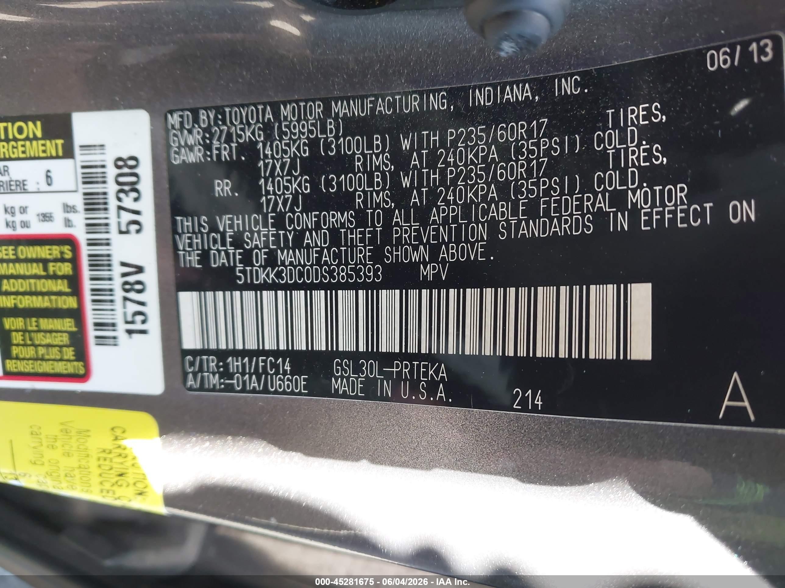2013 Toyota Sienna Le V6 8 Passenger Gray vin: 5TDKK3DC0DS385393