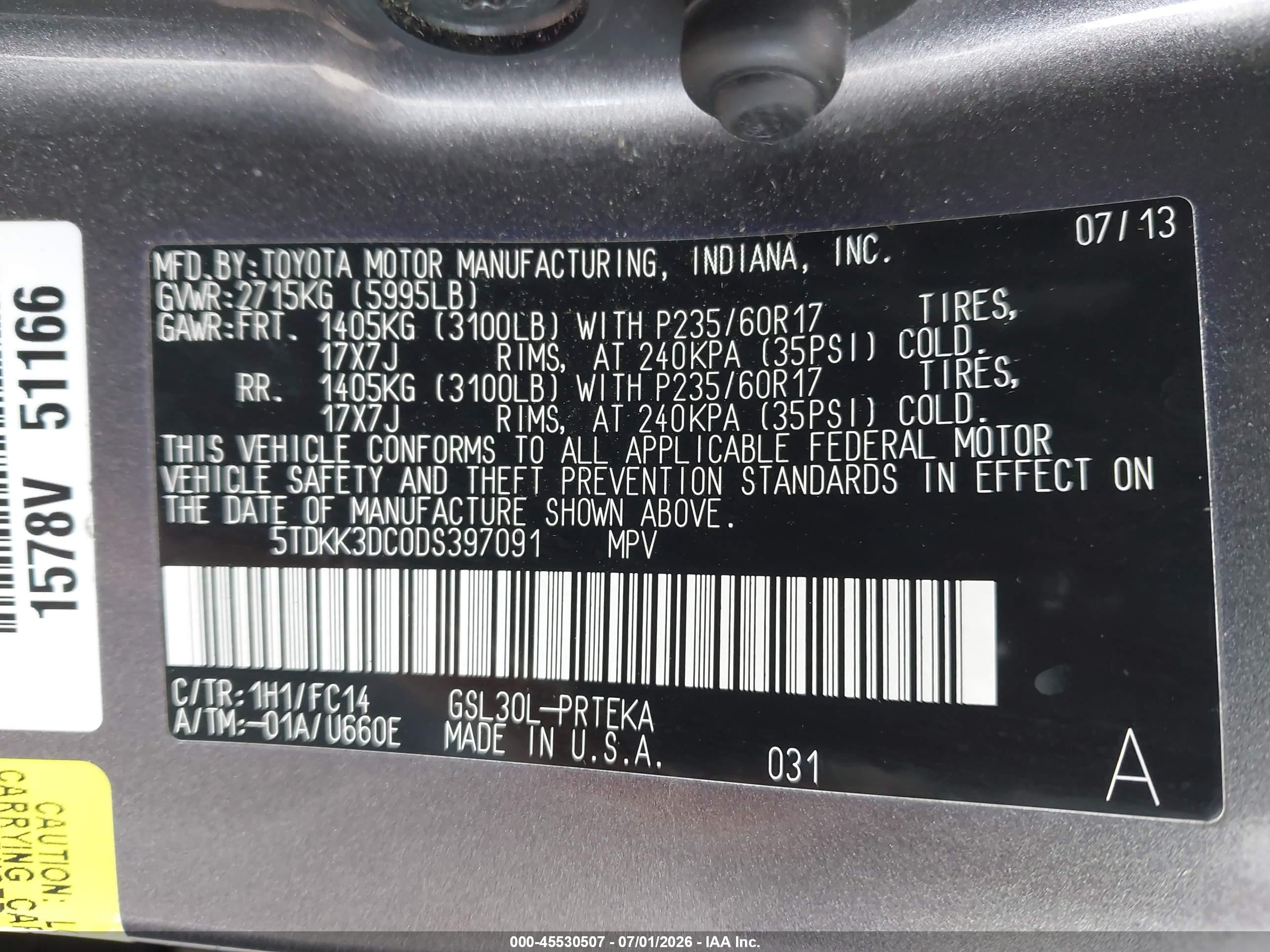 2013 Toyota Sienna Le V6 8 Passenger Brown vin: 5TDKK3DC0DS397091