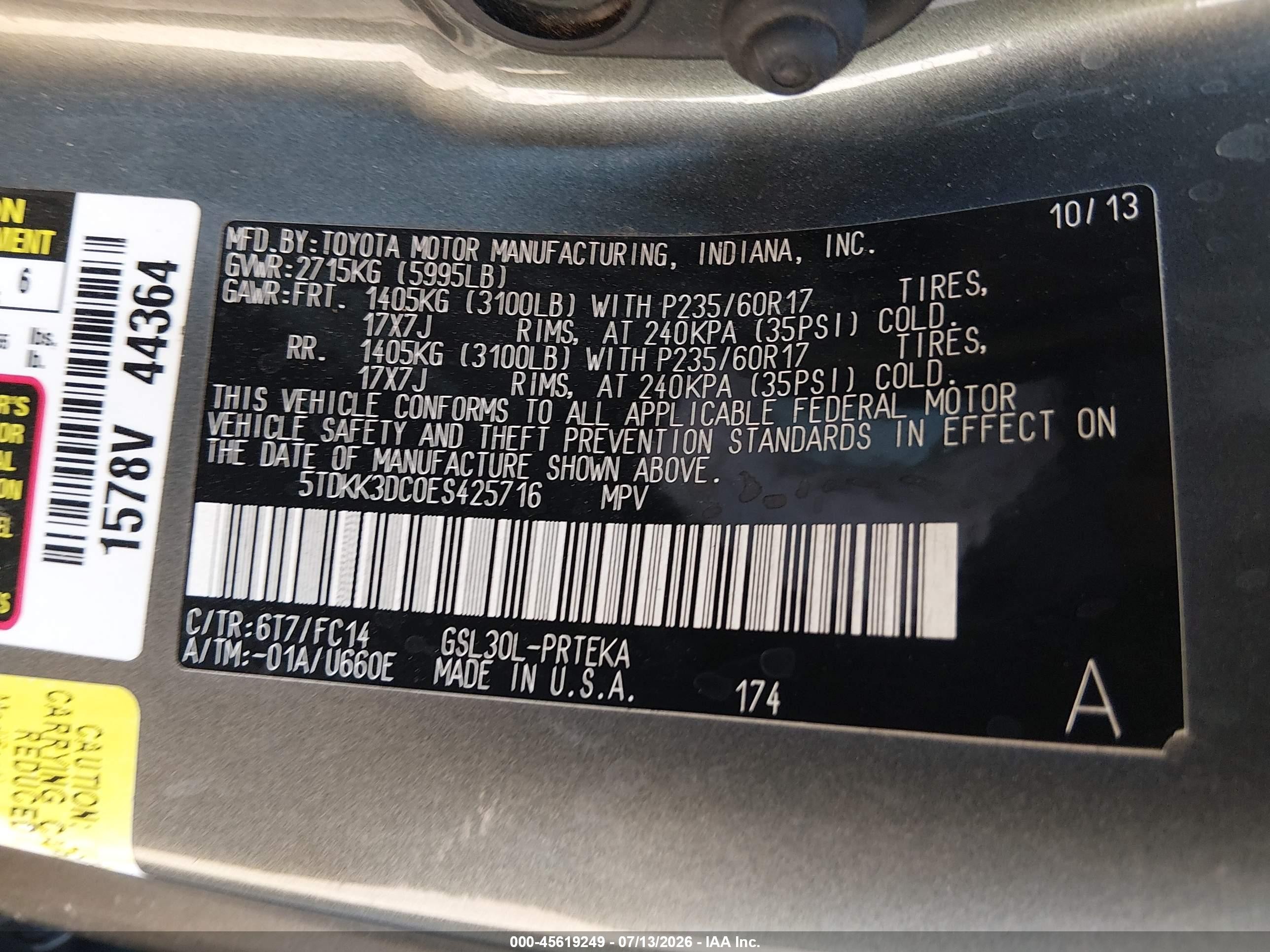 2014 Toyota Sienna Le V6 8 Passenger Gray vin: 5TDKK3DC0ES425716