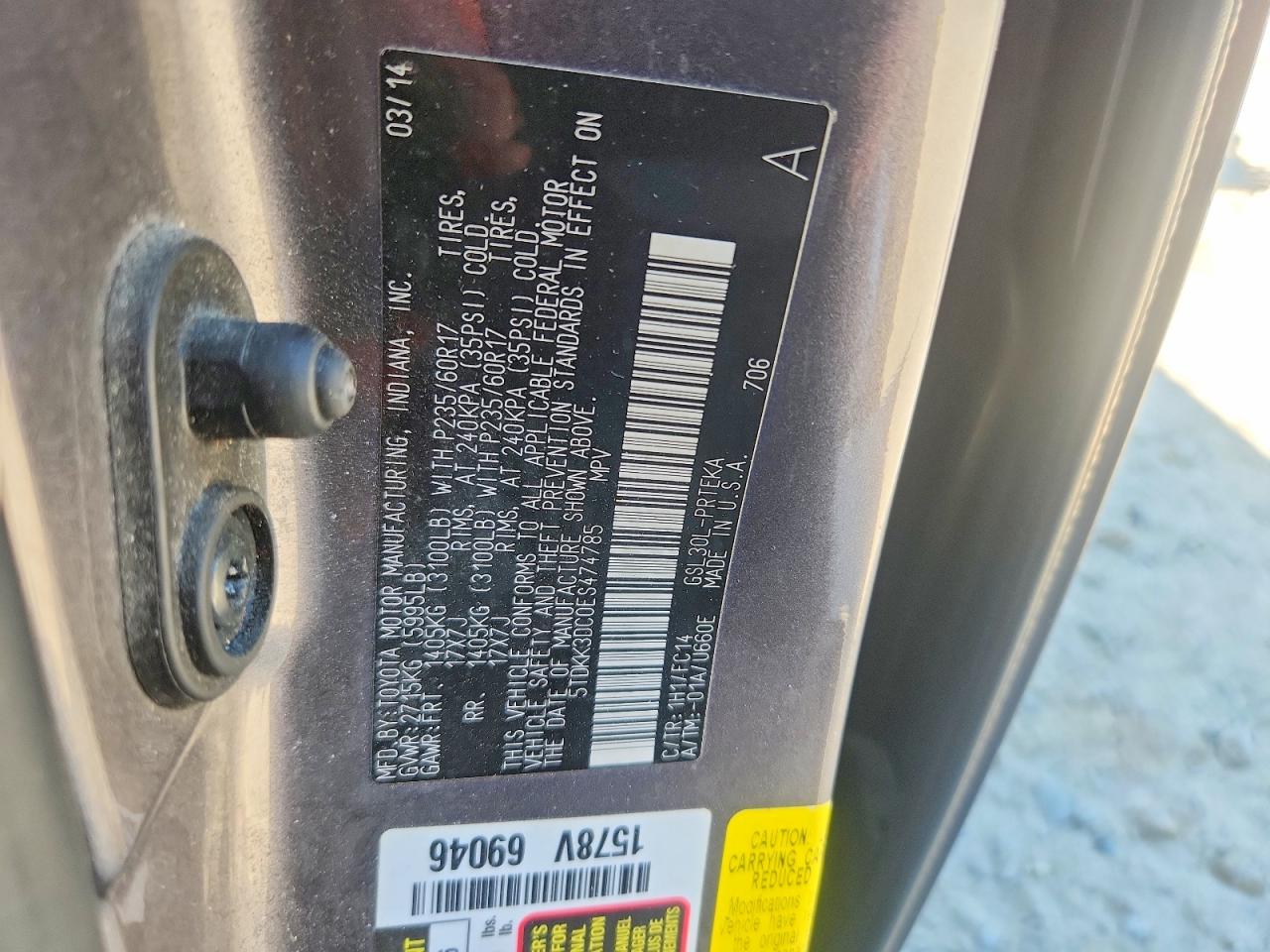 2014 Toyota Sienna Le Gray vin: 5TDKK3DC0ES474785