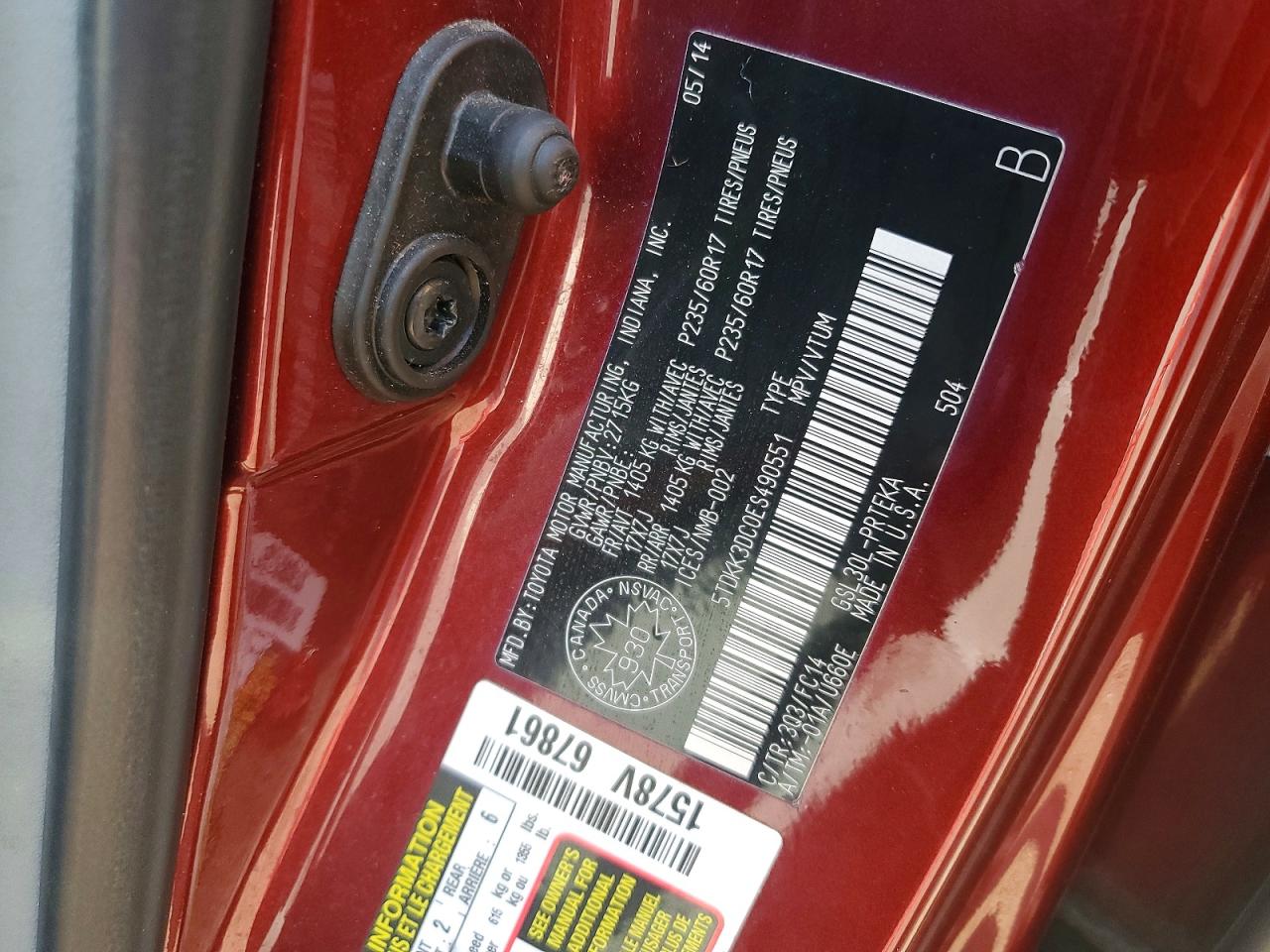2014 Toyota Sienna Le Red vin: 5TDKK3DC0ES490551