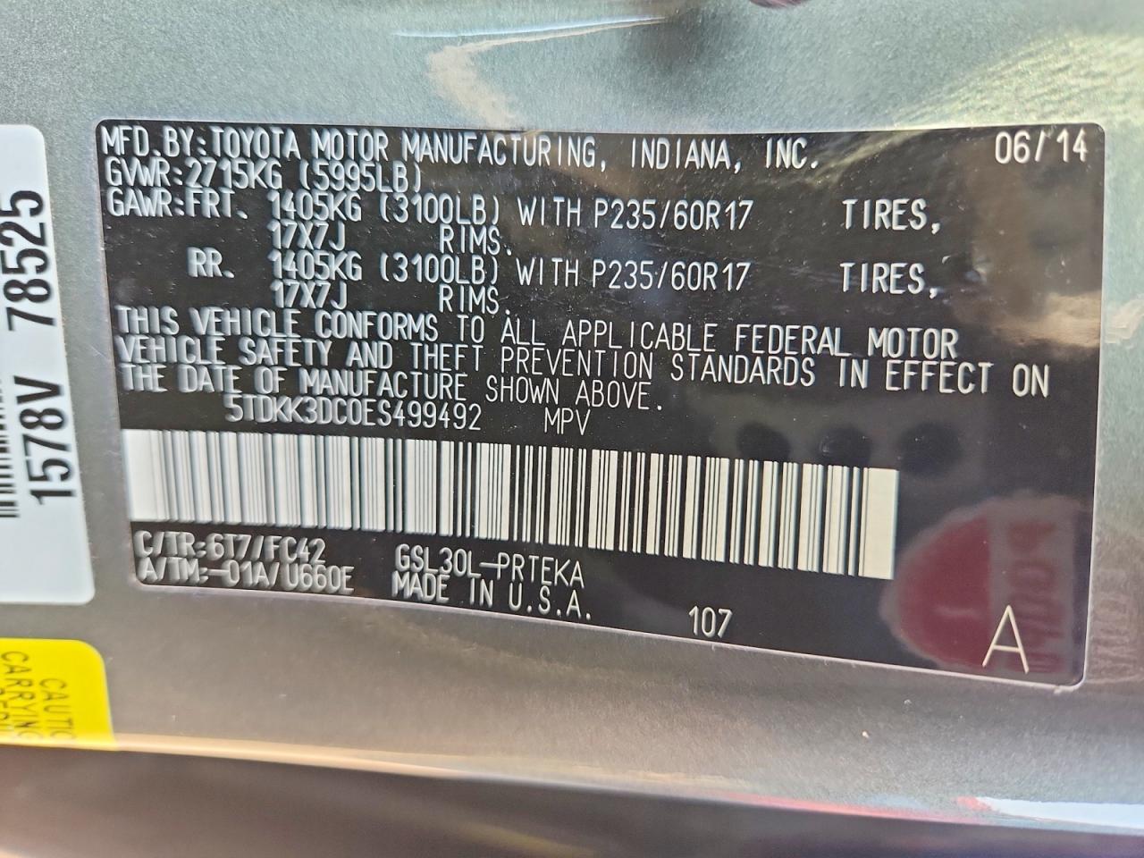 2014 Toyota Sienna Le Green vin: 5TDKK3DC0ES499492
