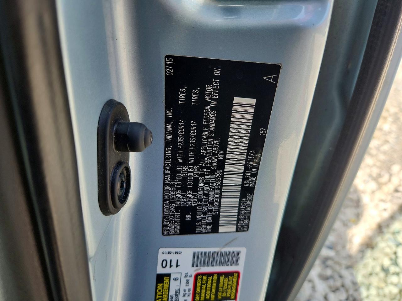 2015 Toyota Sienna Le Blue vin: 5TDKK3DC0FS585290