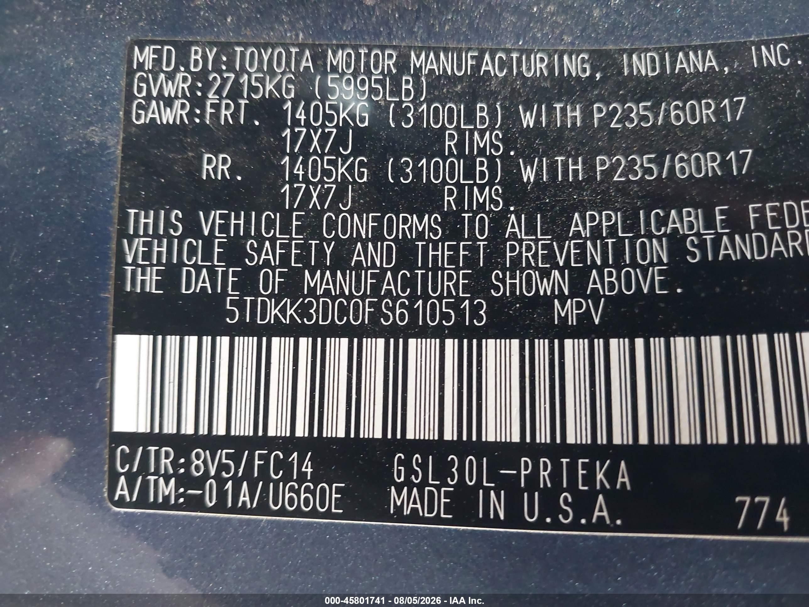 2015 Toyota Sienna Le 8 Passenger Blue vin: 5TDKK3DC0FS610513