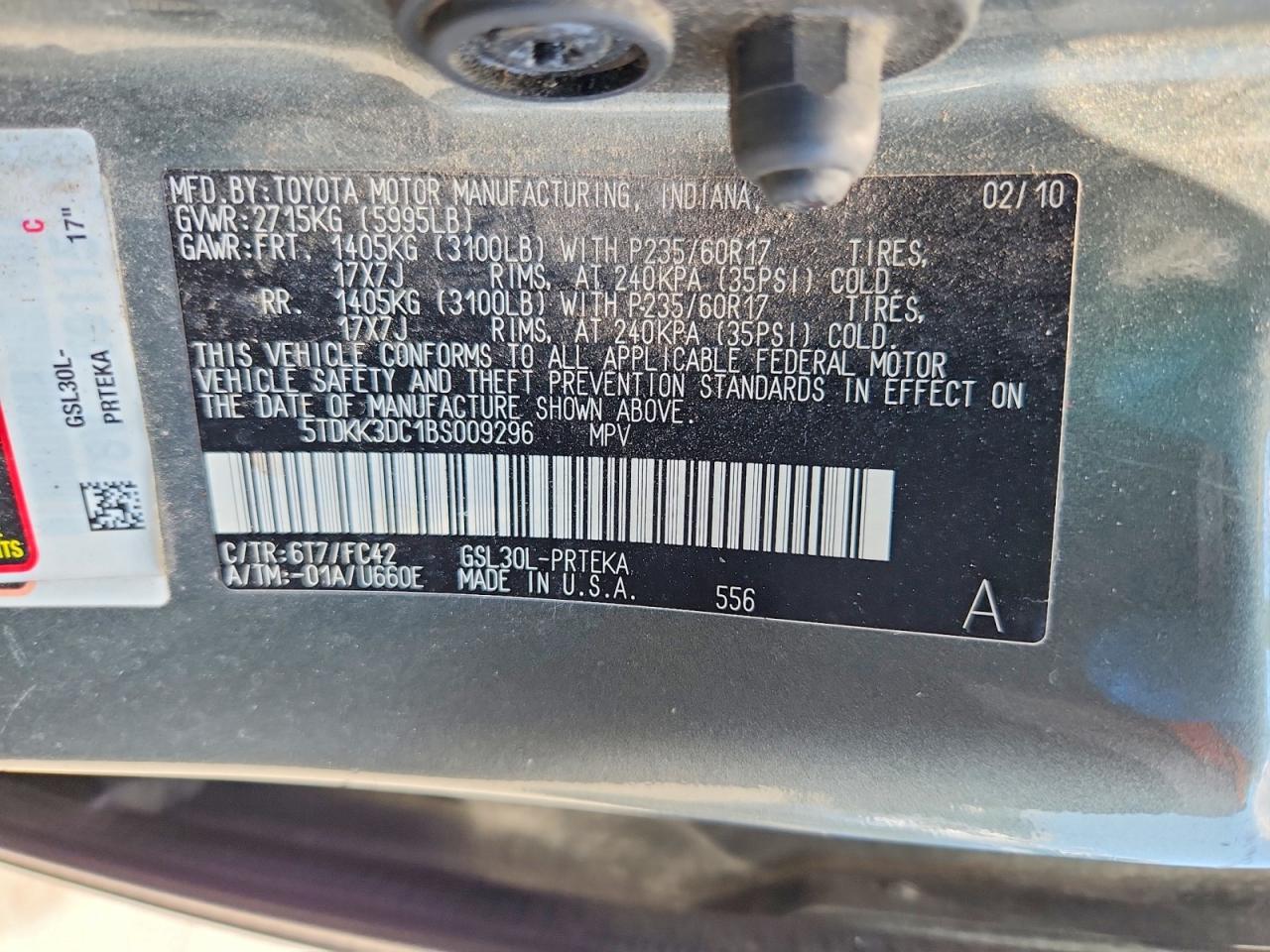 2011 Toyota Sienna Le Gray vin: 5TDKK3DC1BS009296