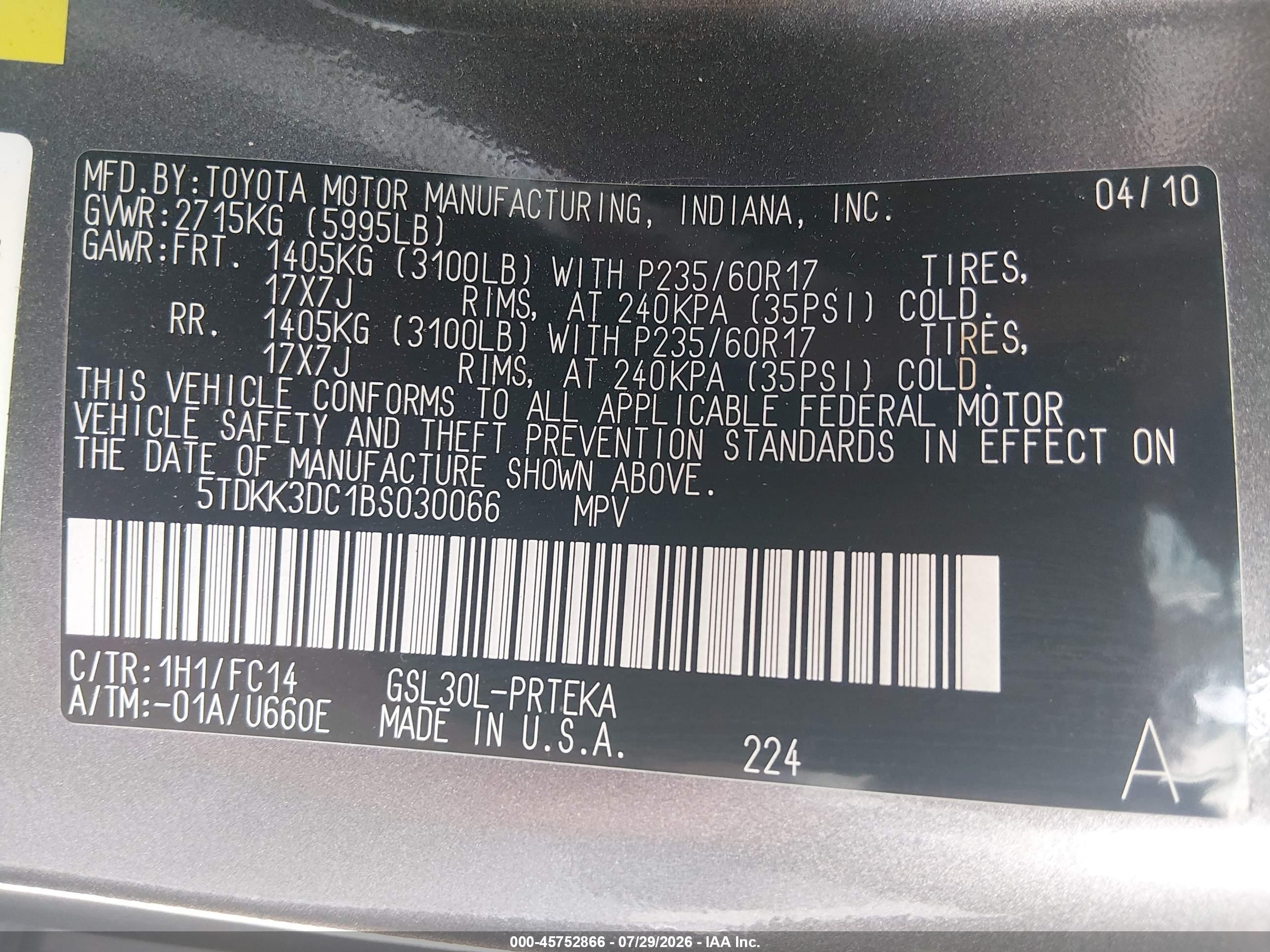 2011 Toyota Sienna Le V6 Gray vin: 5TDKK3DC1BS030066