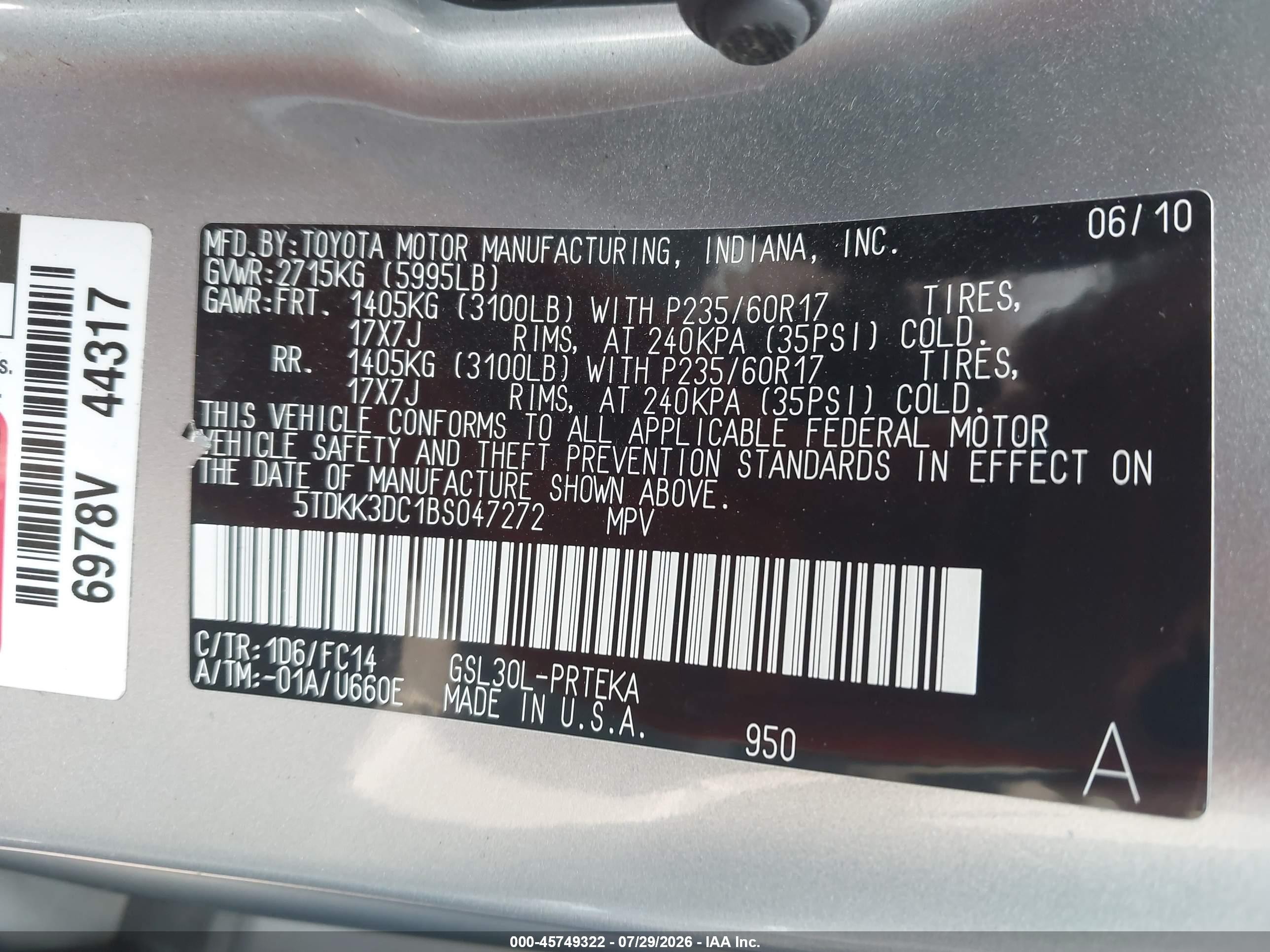 2011 Toyota Sienna Le V6 Silver vin: 5TDKK3DC1BS047272