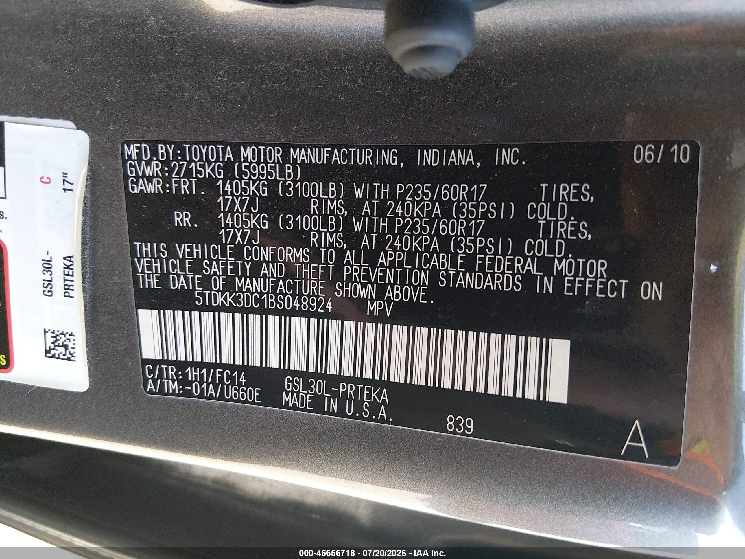 2011 Toyota Sienna Le V6 Gray vin: 5TDKK3DC1BS048924