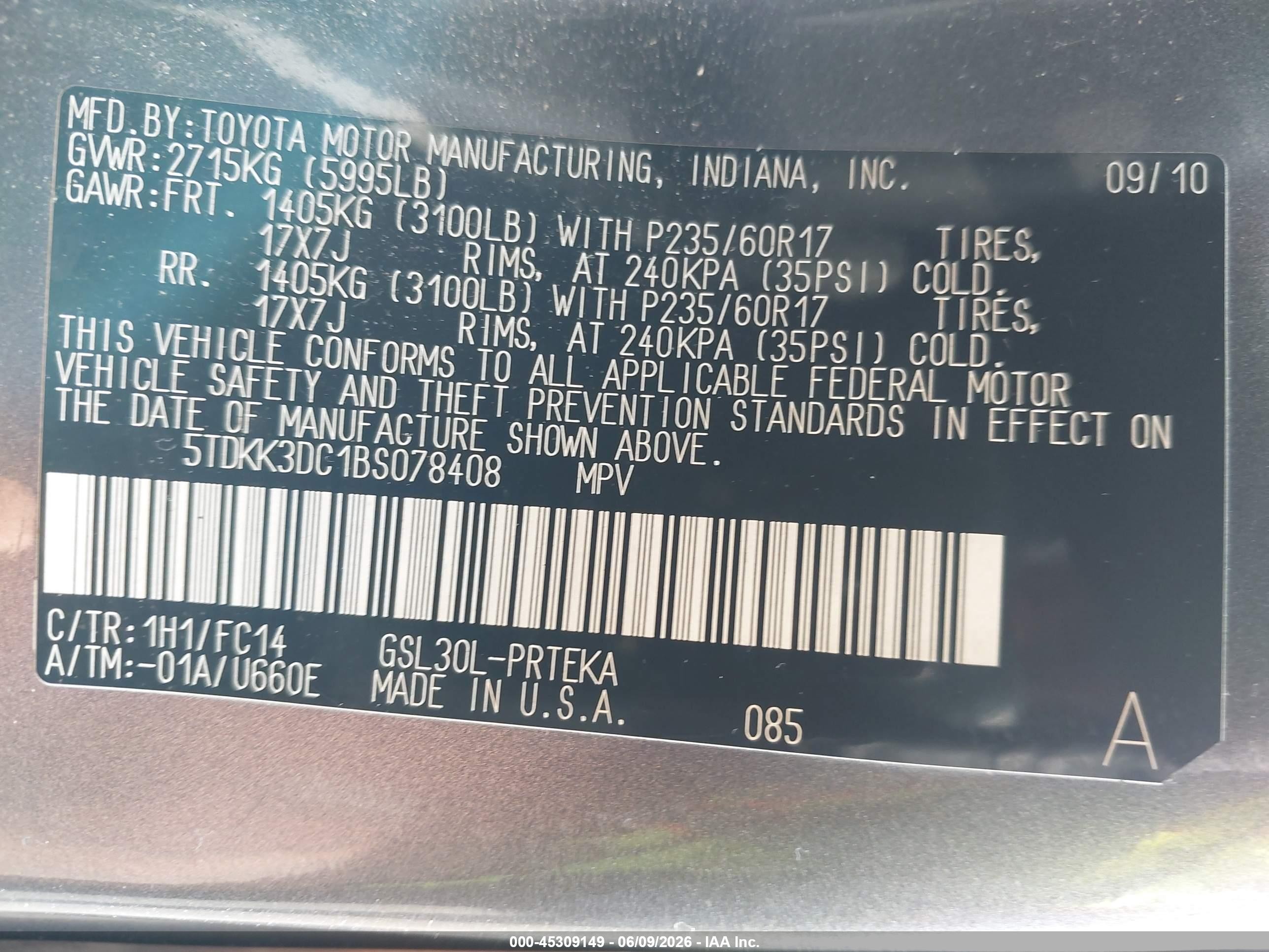 2011 Toyota Sienna Le V6 Серый vin: 5TDKK3DC1BS078408