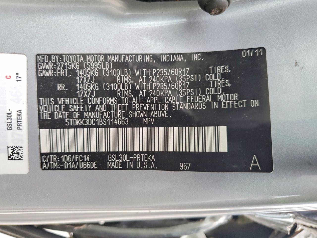 2011 Toyota Sienna Le 8-passenger Silver vin: 5TDKK3DC1BS114663