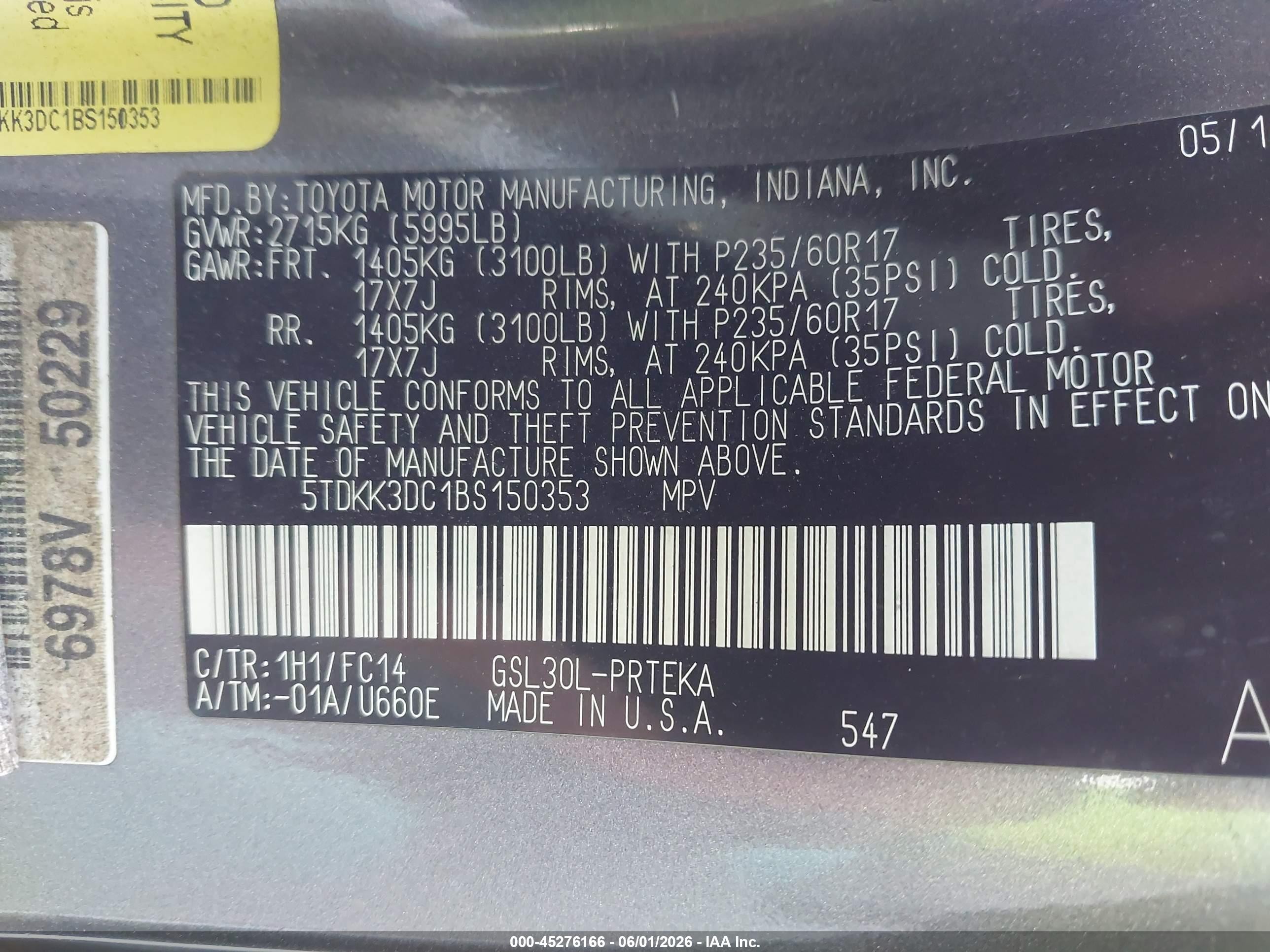 2011 Toyota Sienna Le V6 Gray vin: 5TDKK3DC1BS150353