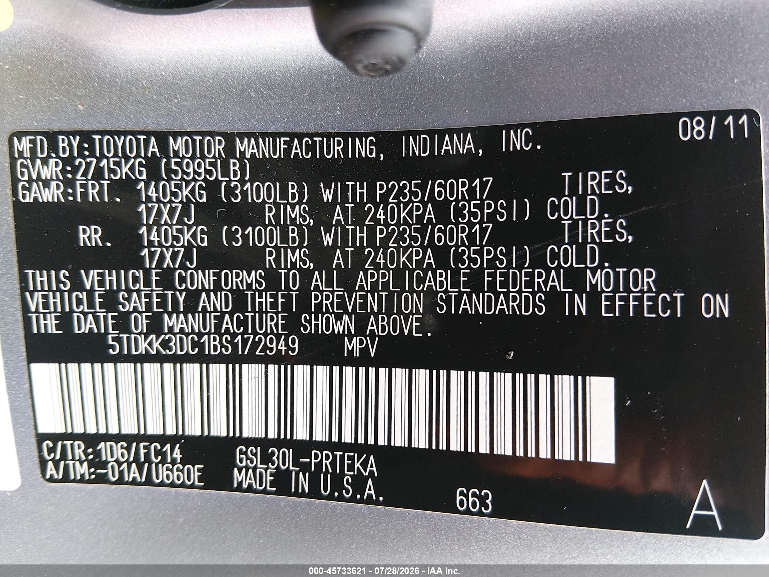 2011 Toyota Sienna Le V6 Silver vin: 5TDKK3DC1BS172949