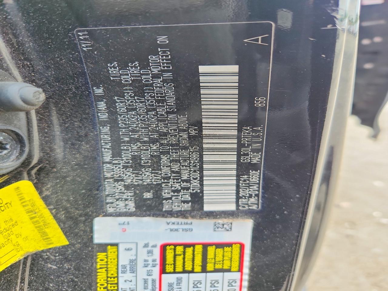 2012 Toyota Sienna Le Черный vin: 5TDKK3DC1CS198615