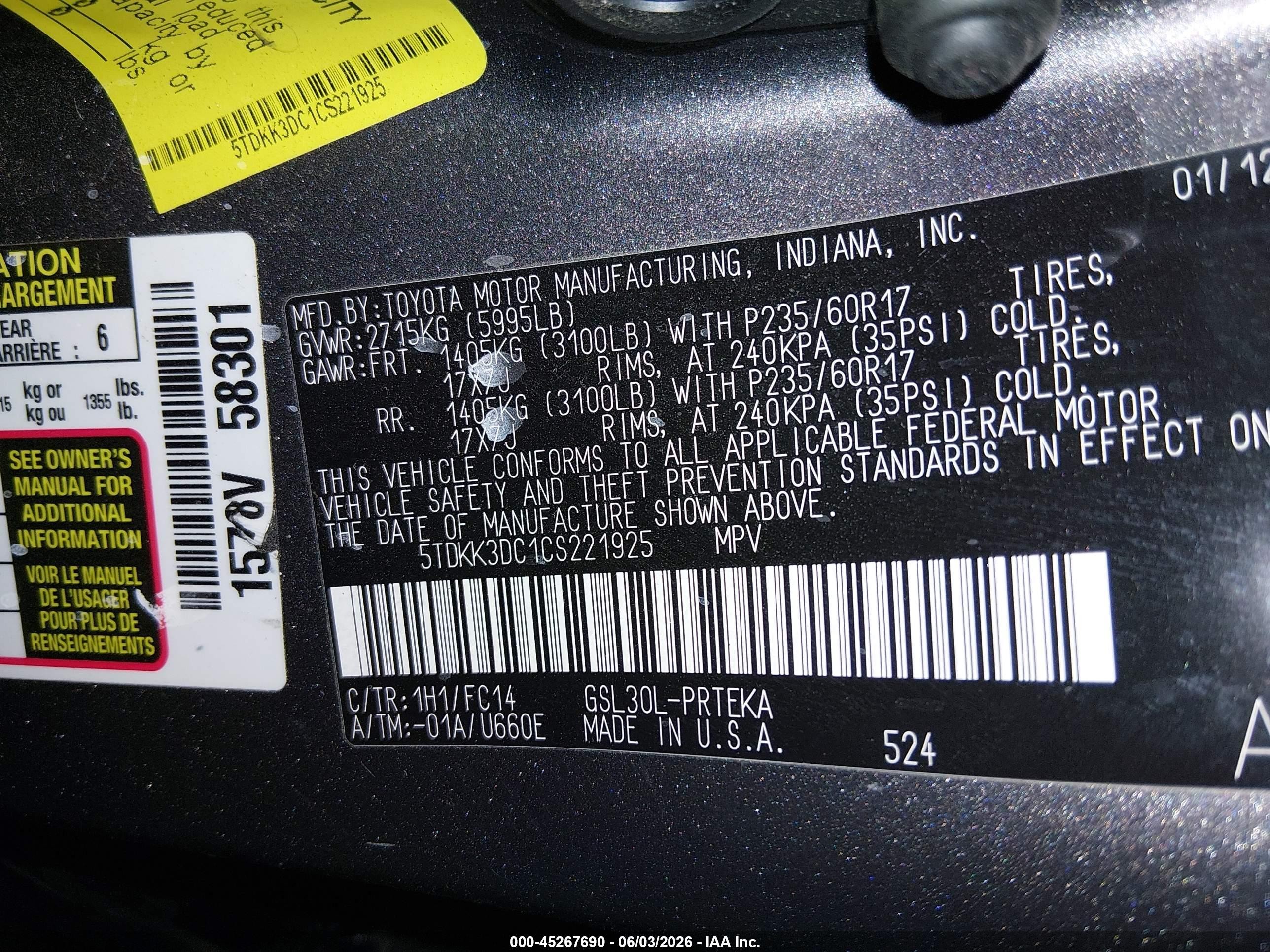 2012 Toyota Sienna Le V6 8 Passenger Gray vin: 5TDKK3DC1CS221925