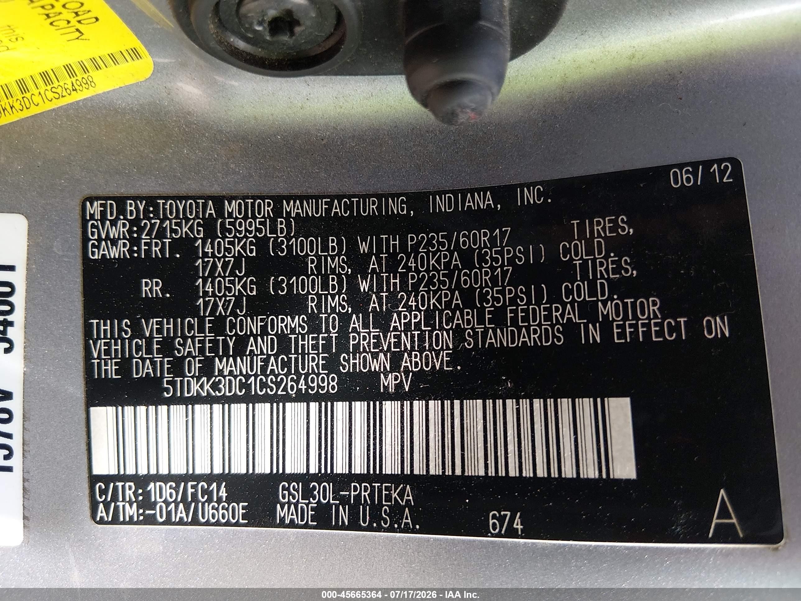 2012 Toyota Sienna Le V6 8 Passenger Silver vin: 5TDKK3DC1CS264998