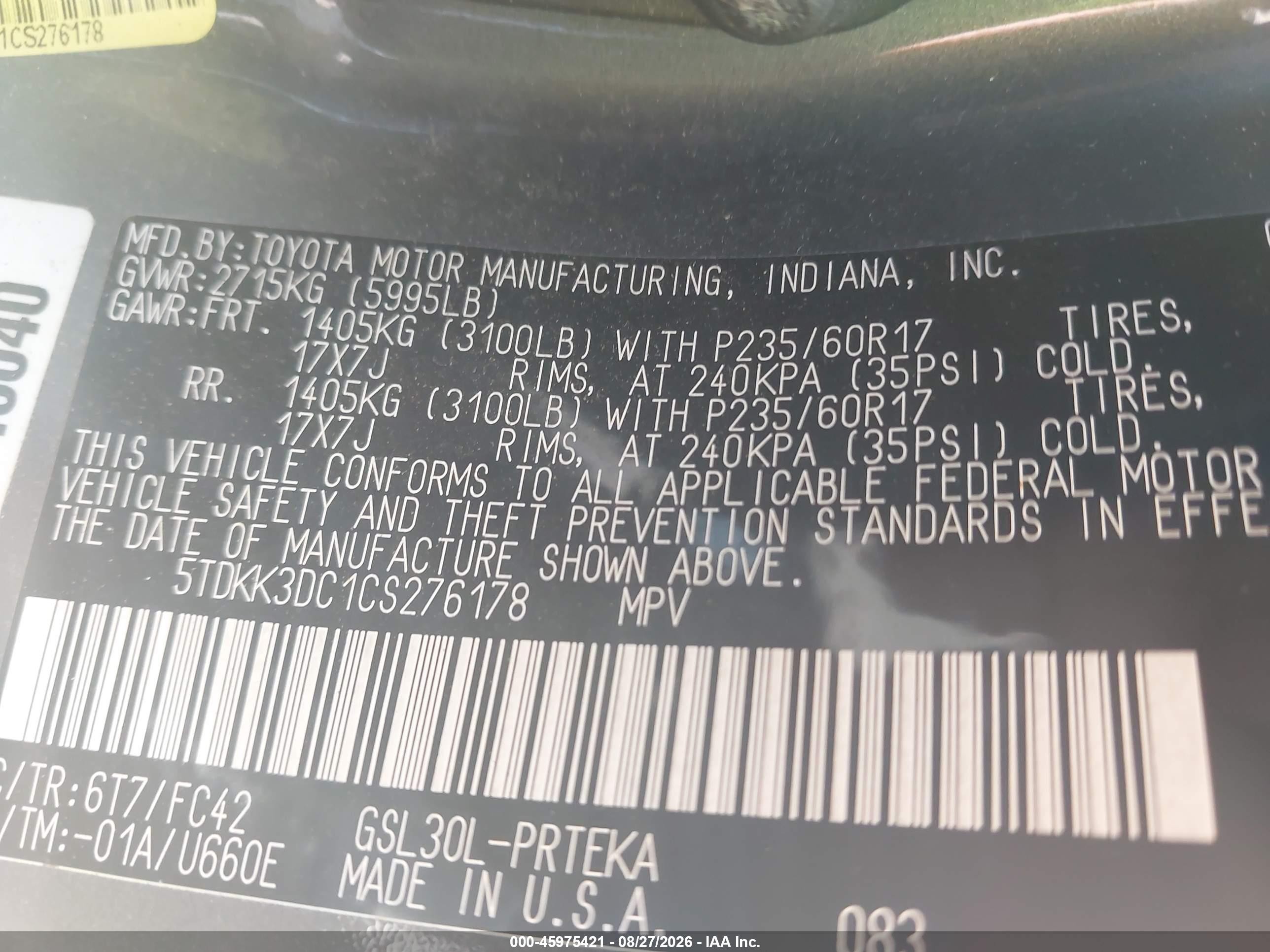 2012 Toyota Sienna Le V6 8 Passenger Gray vin: 5TDKK3DC1CS276178
