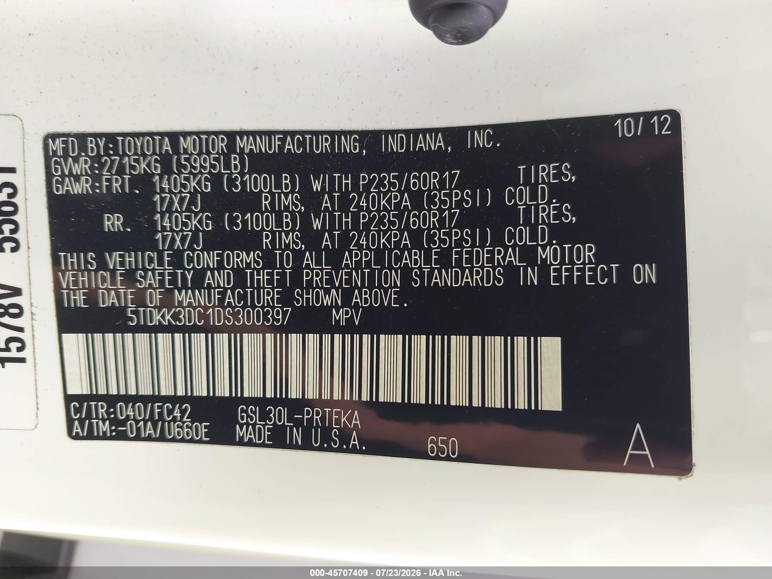 2013 Toyota Sienna Le V6 8 Passenger White vin: 5TDKK3DC1DS300397