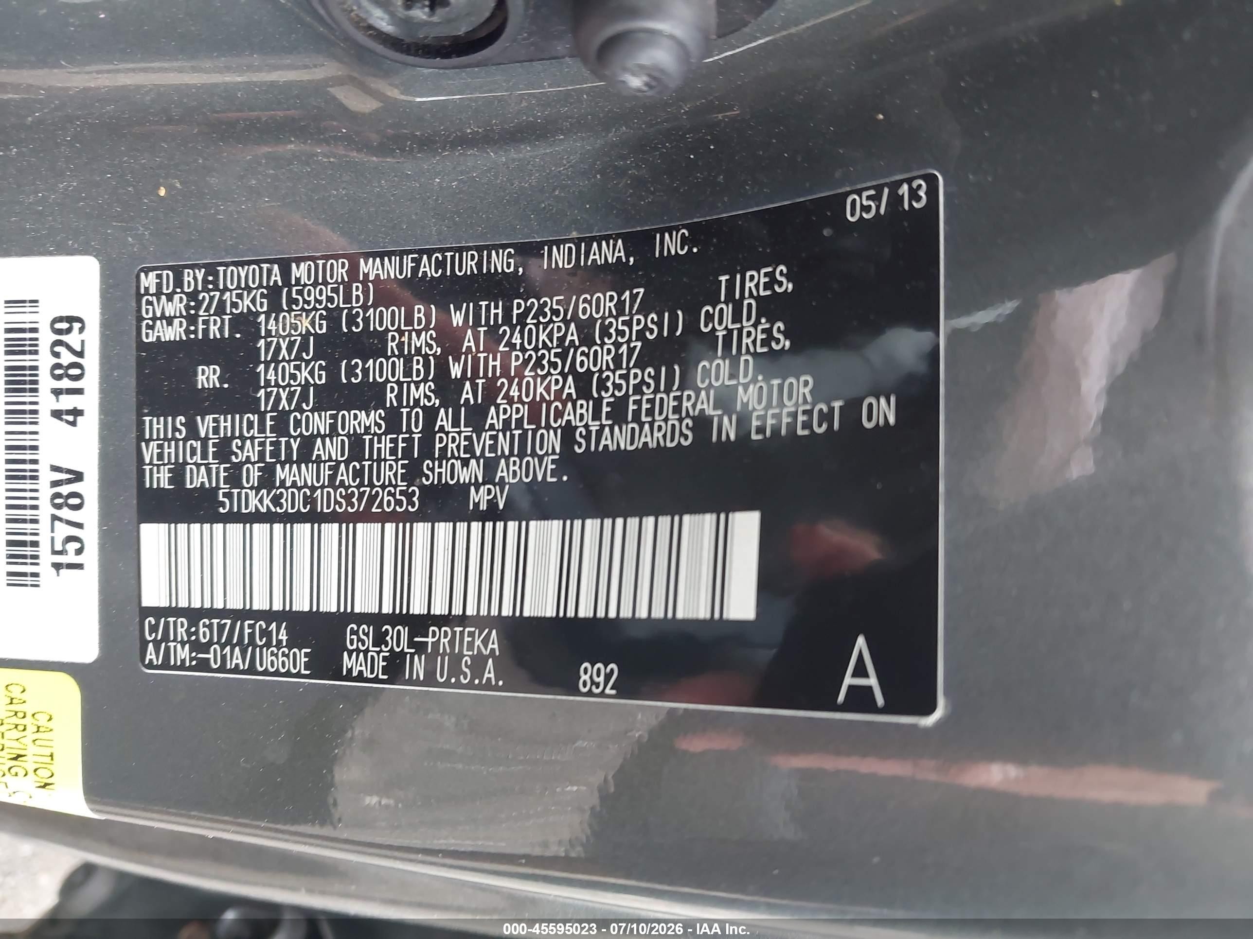 2013 Toyota Sienna Le V6 8 Passenger Gray vin: 5TDKK3DC1DS372653