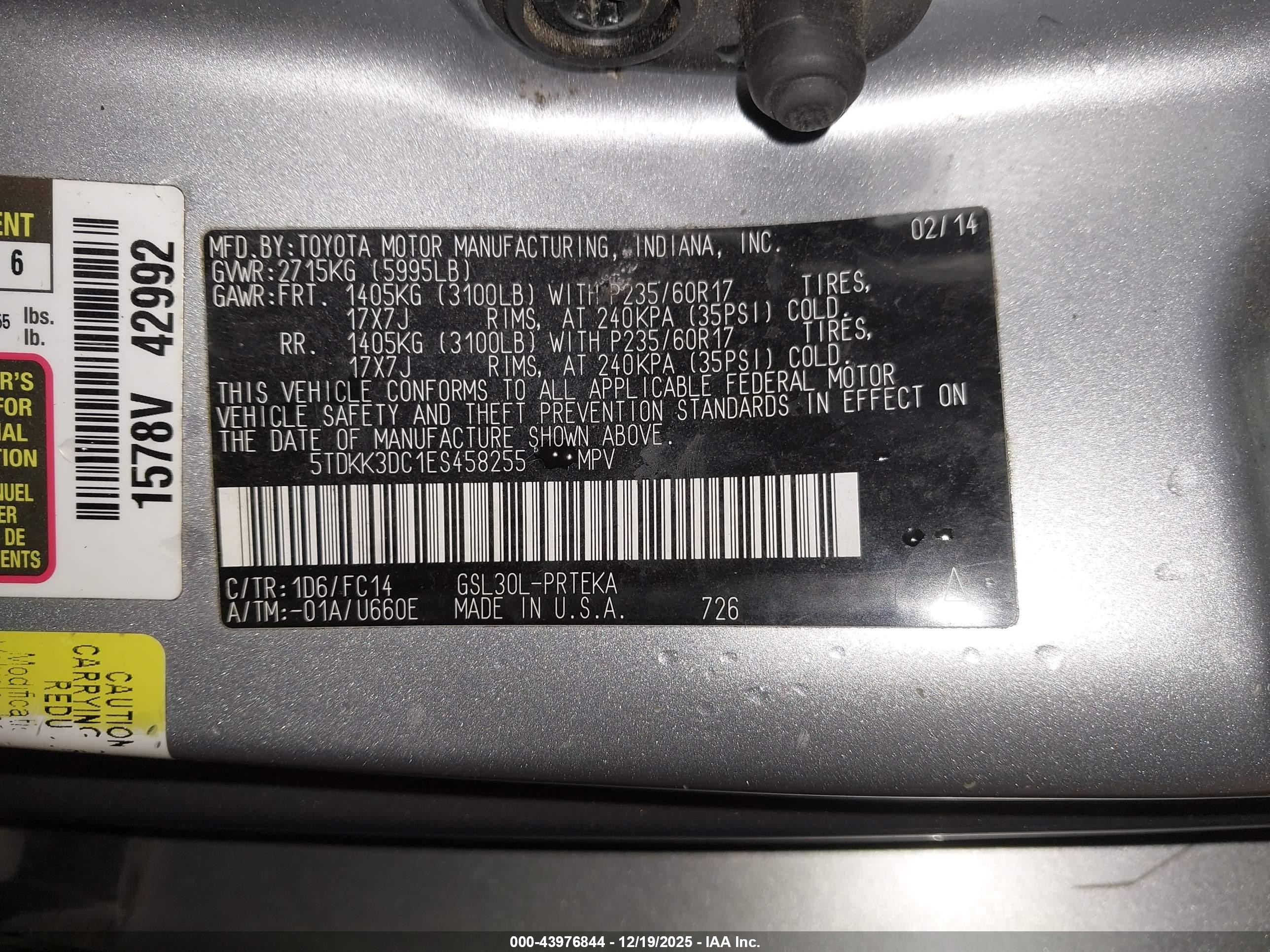 2014 Toyota Sienna Le V6 8 Passenger Silver vin: 5TDKK3DC1ES458255